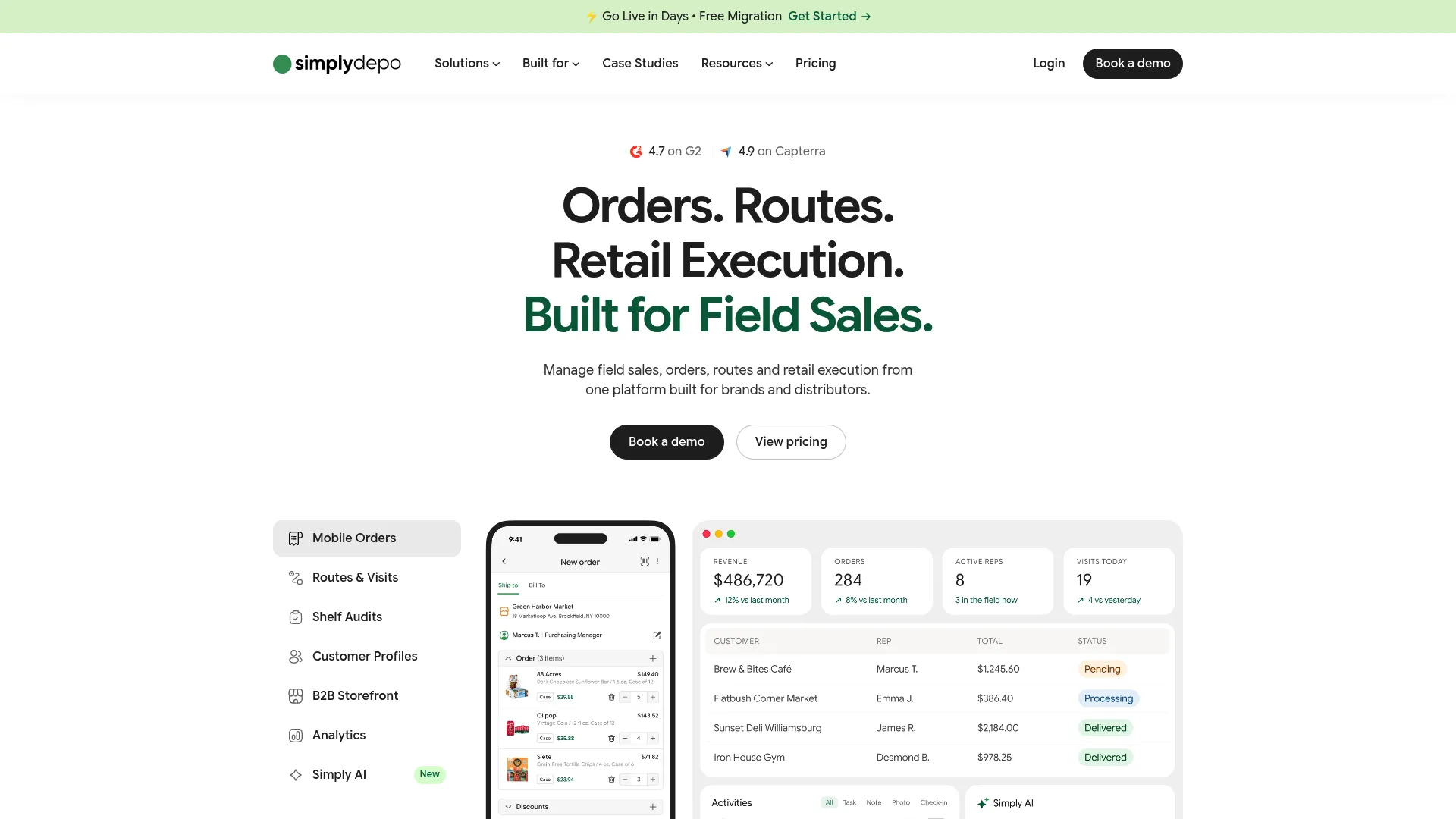 SimplyDepo field sales and retail execution dashboard