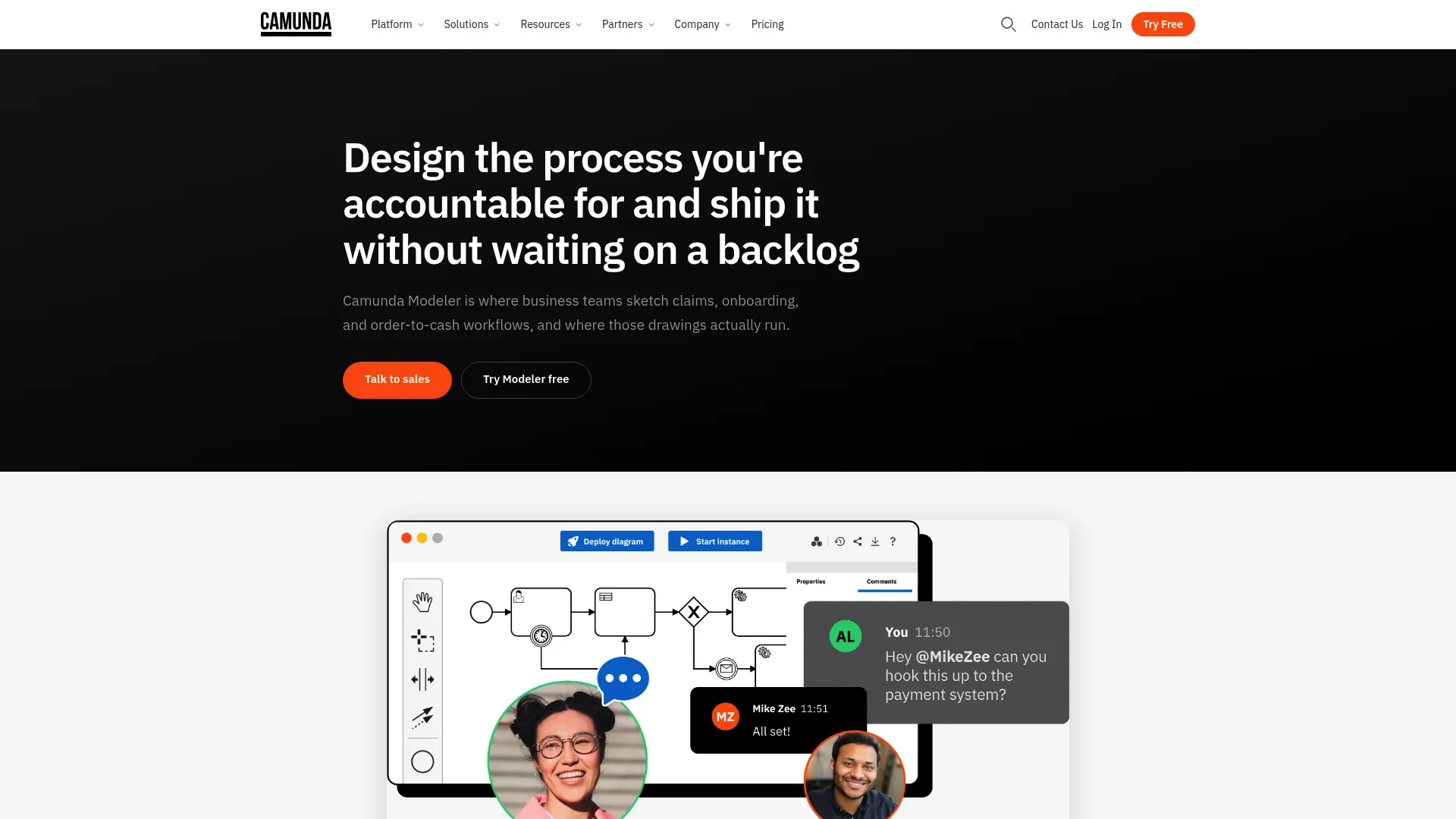 Camunda Modeler process design interface