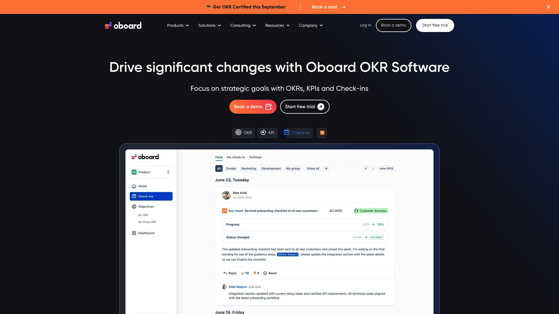 OKR Board for Jira by Oboard interface