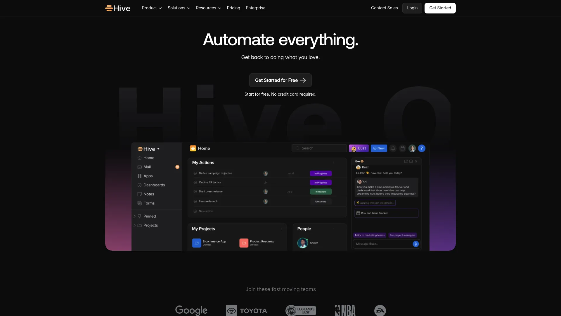 Hive project management and goals dashboard