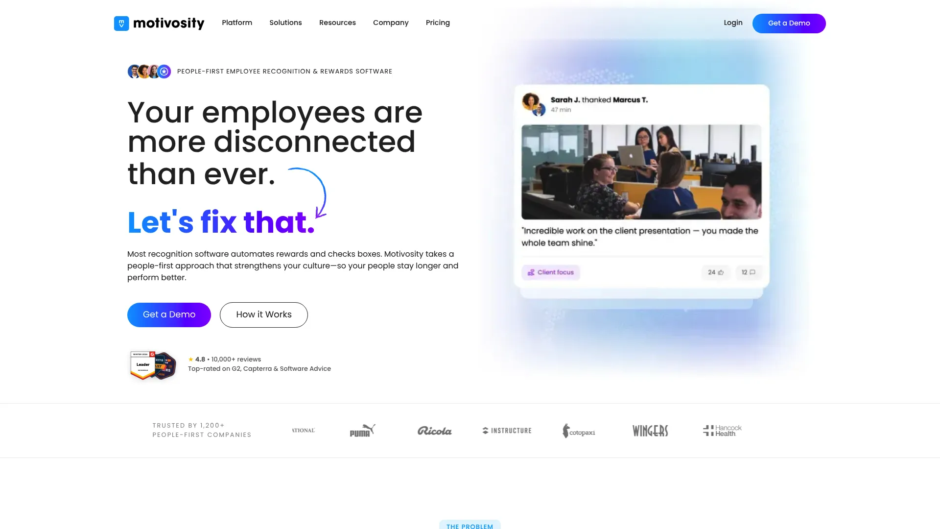 Motivosity recognition and employee feedback dashboard