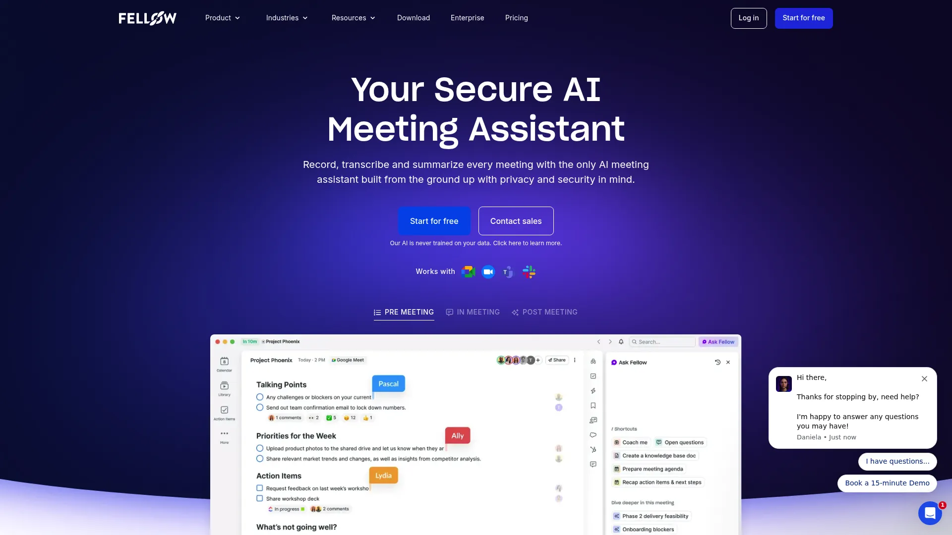 Fellow AI meeting assistant and agenda tool