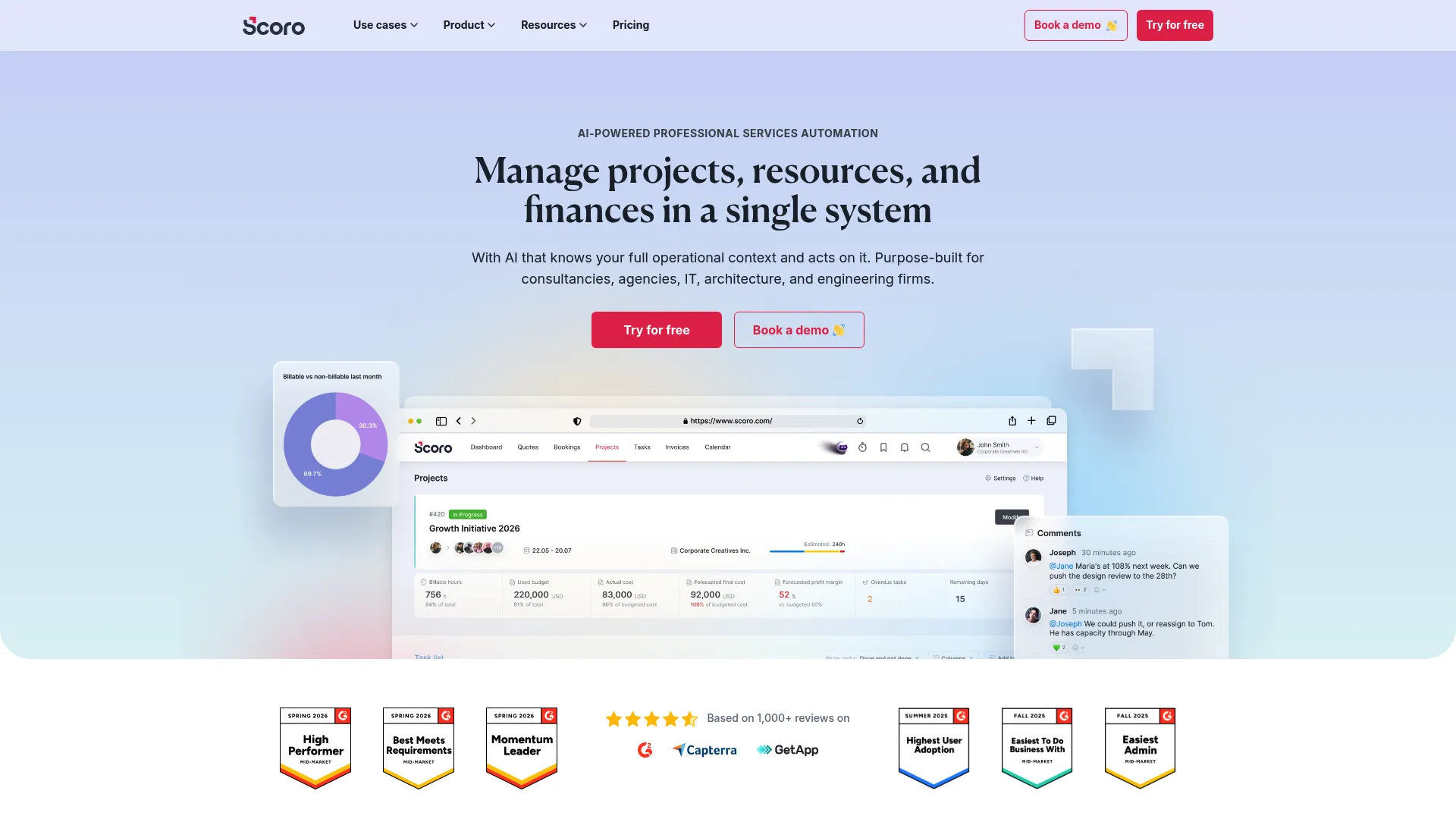 Scoro all-in-one work management and PSA platform