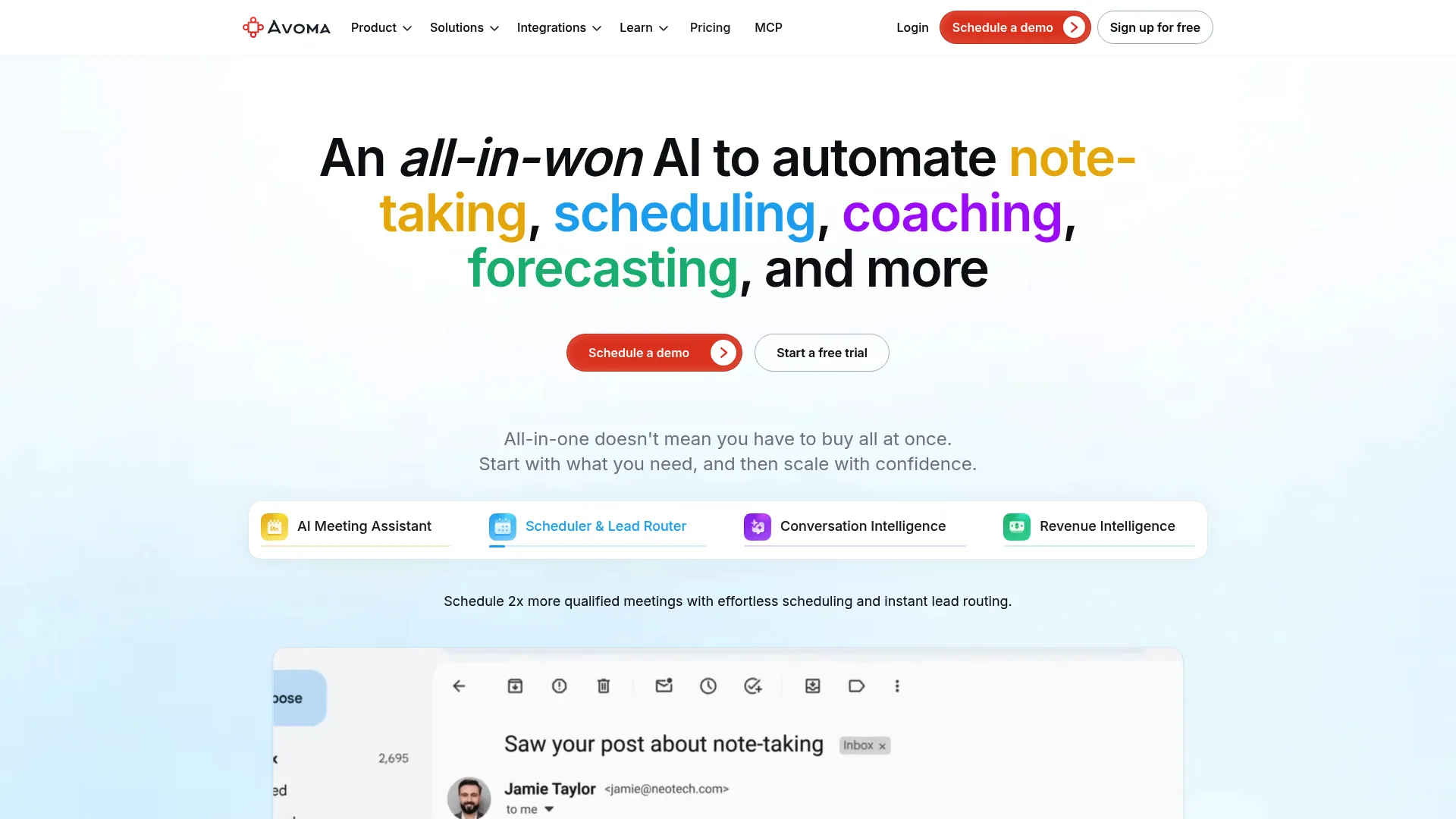 Avoma conversation intelligence homepage
