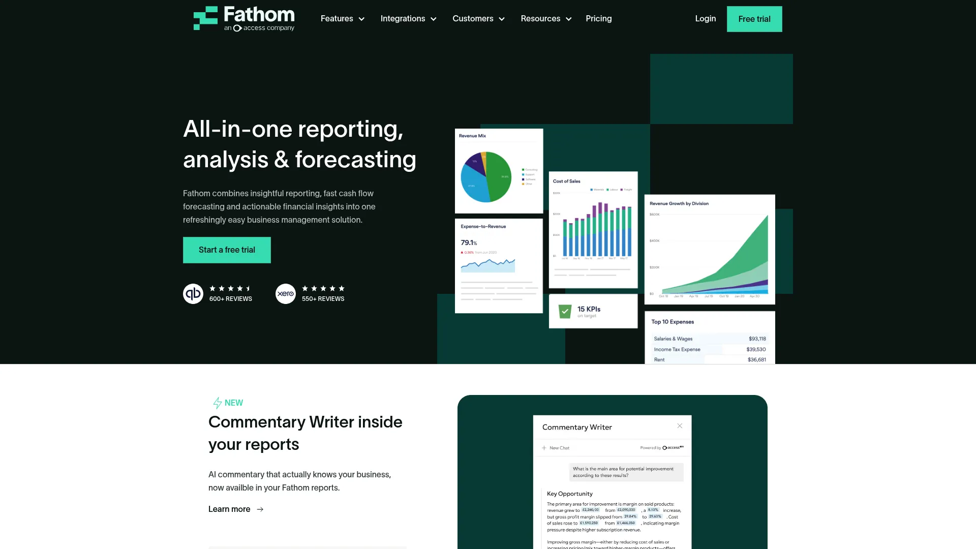 Fathom financial reporting and forecasting interface