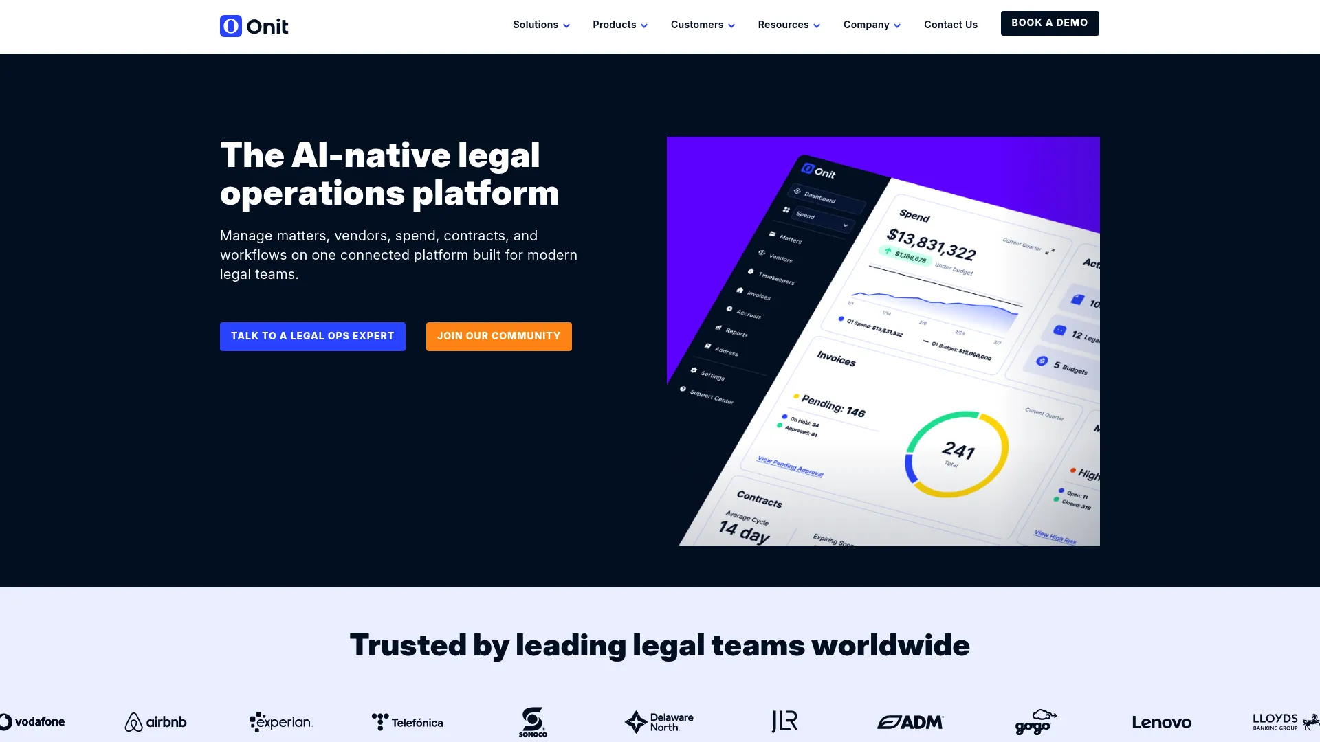 Onit legal operations and contract lifecycle management platform