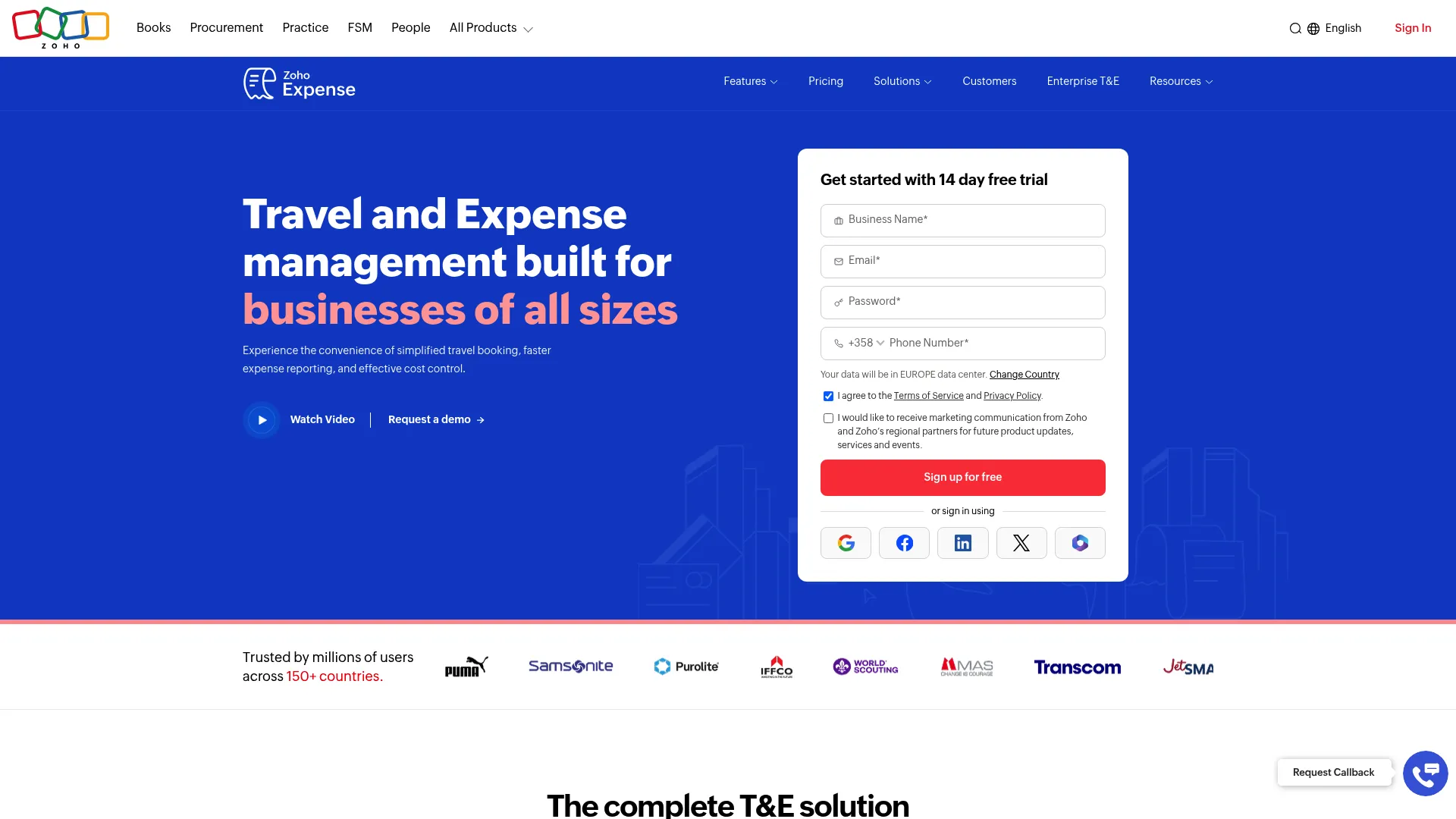 Zoho Expense expense management homepage