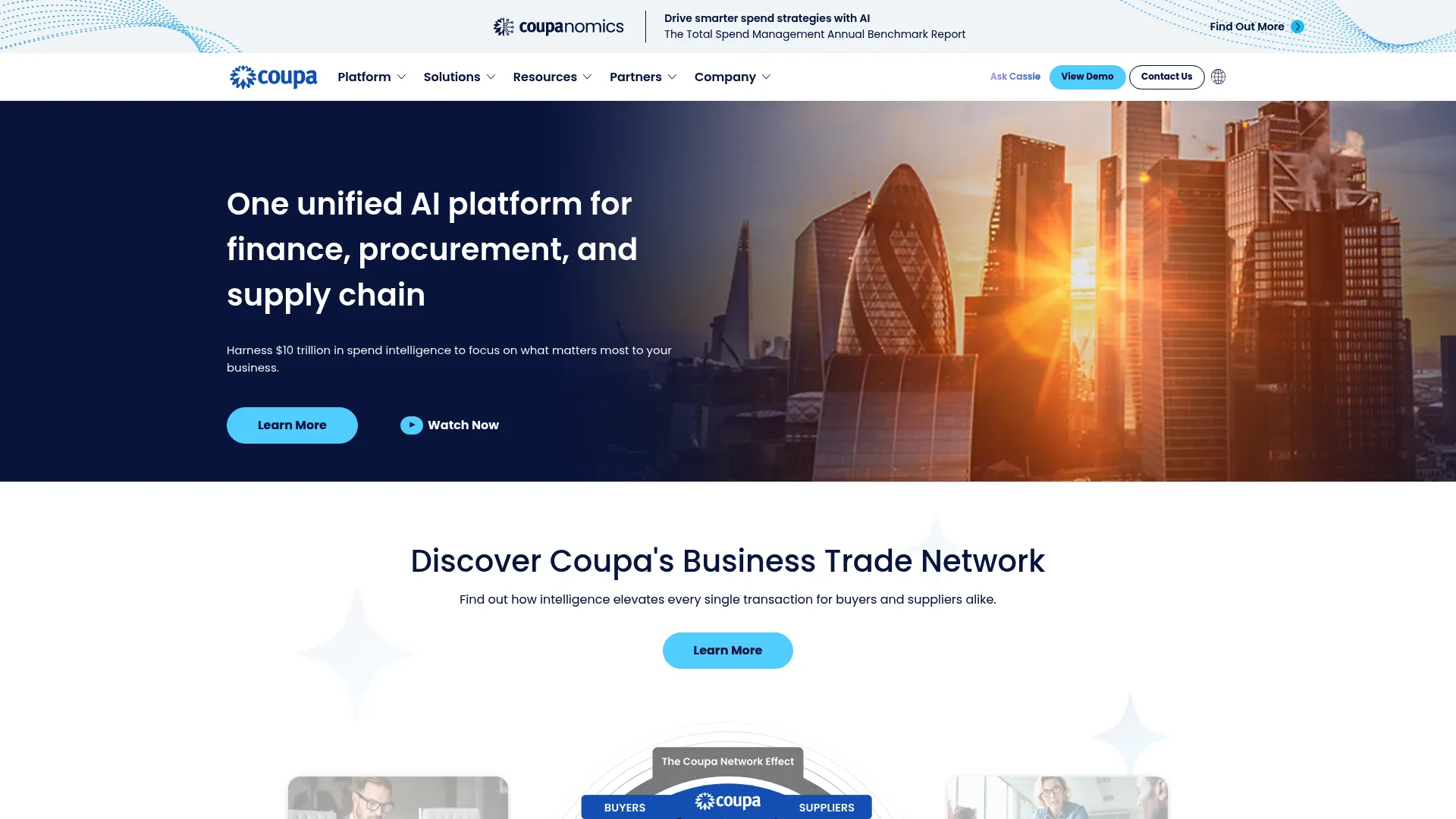 Coupa business spend management platform homepage