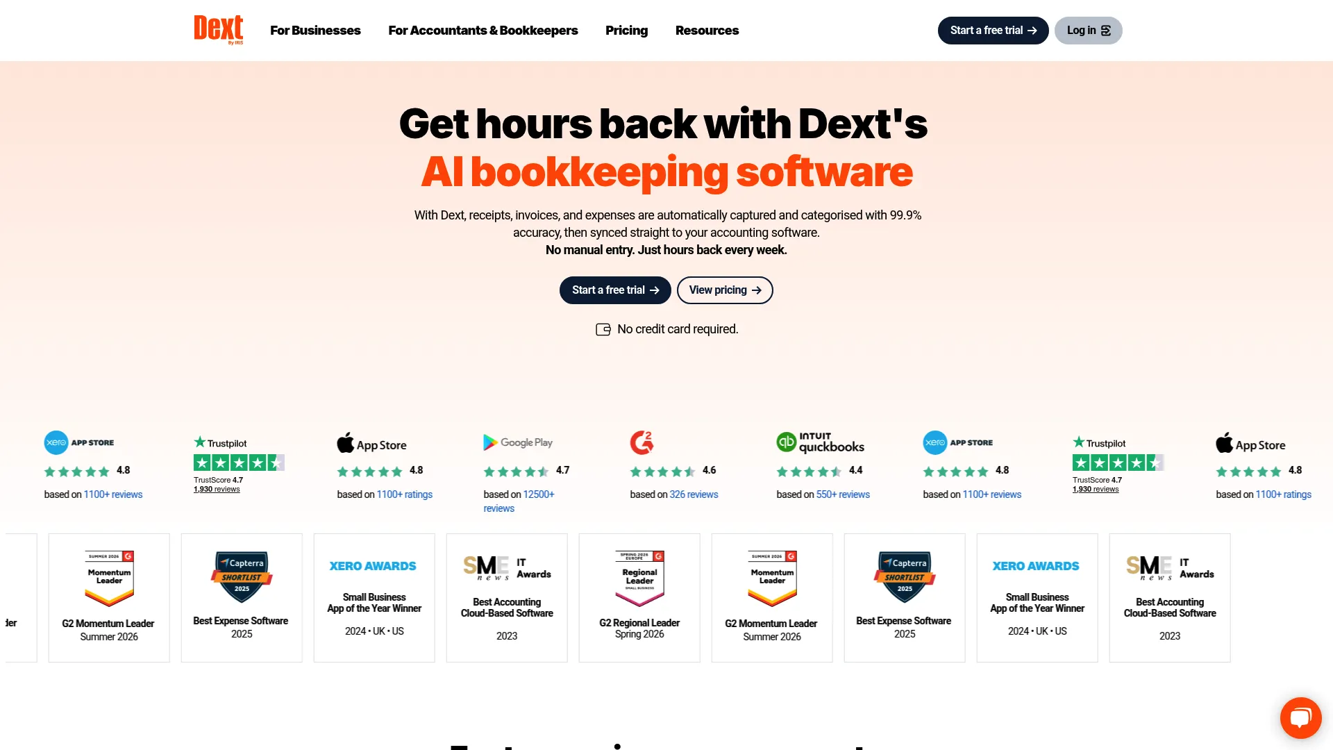 Dext bookkeeping automation homepage