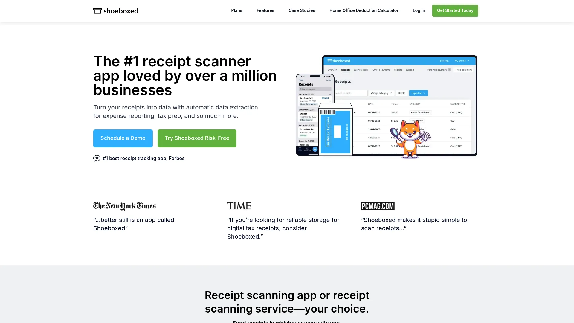 Shoeboxed receipt scanning homepage