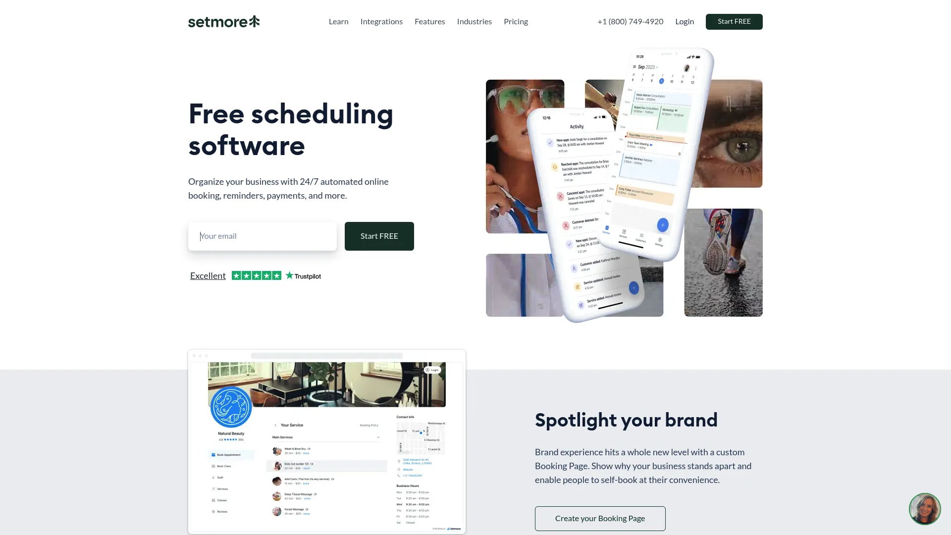 Setmore online booking page and team scheduling interface