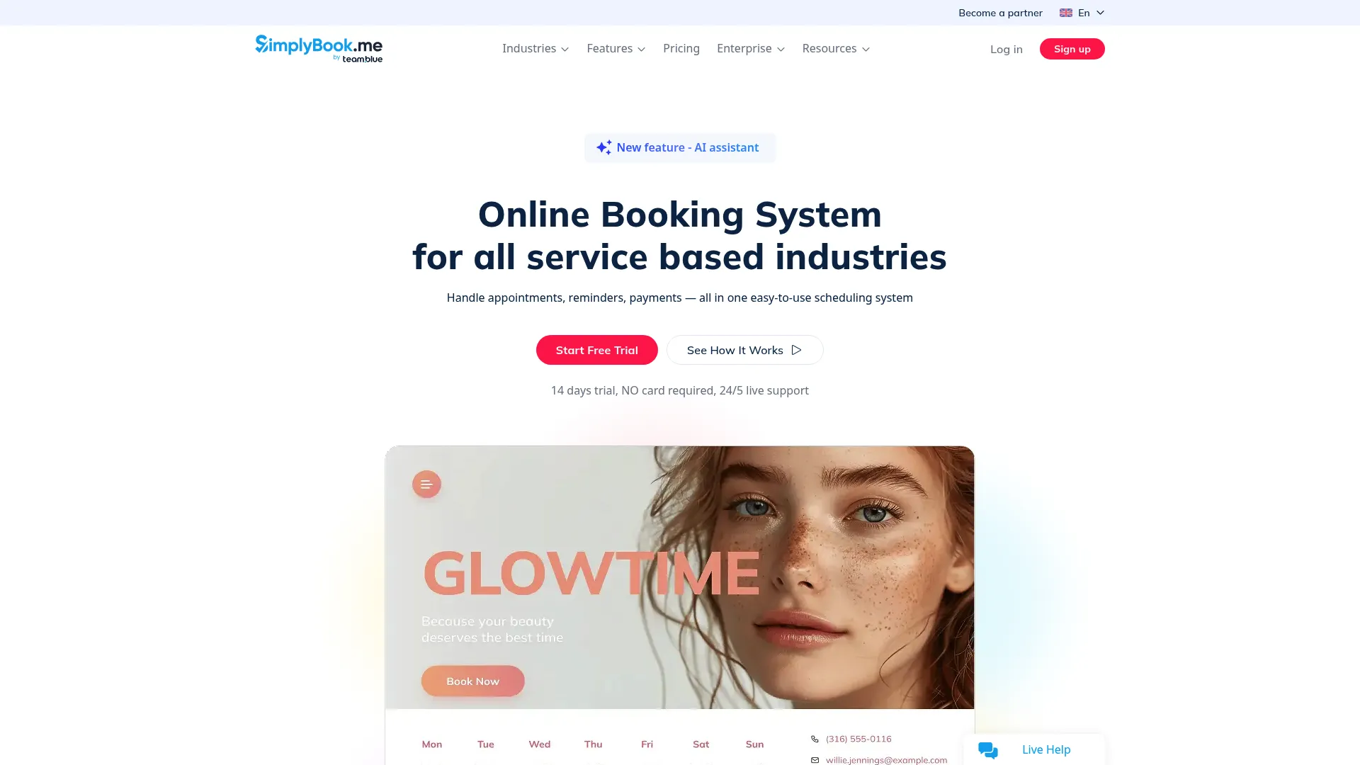 SimplyBook.me online booking website and appointment interface
