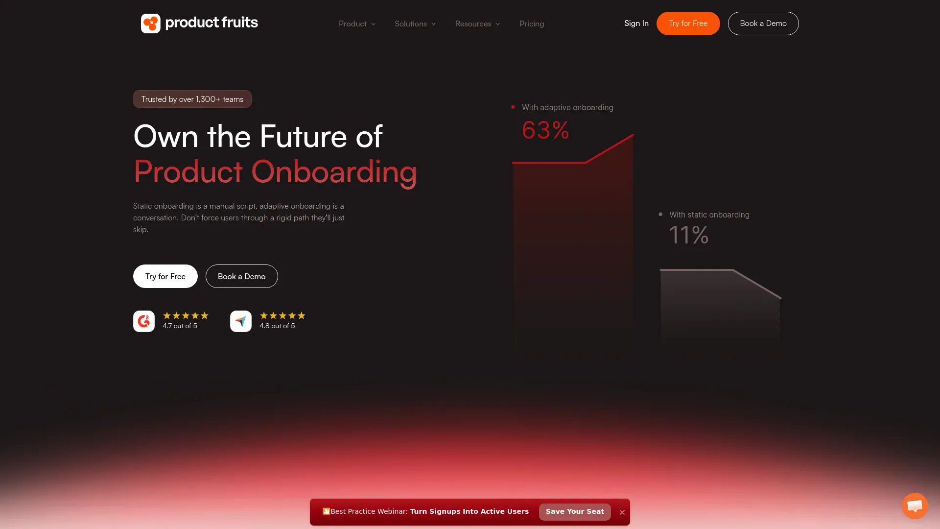 Product Fruits onboarding platform homepage