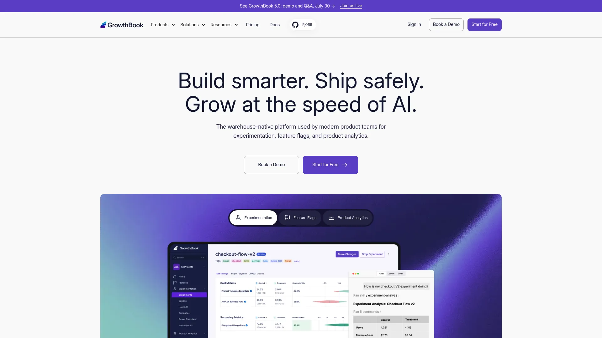 GrowthBook warehouse-native experimentation platform