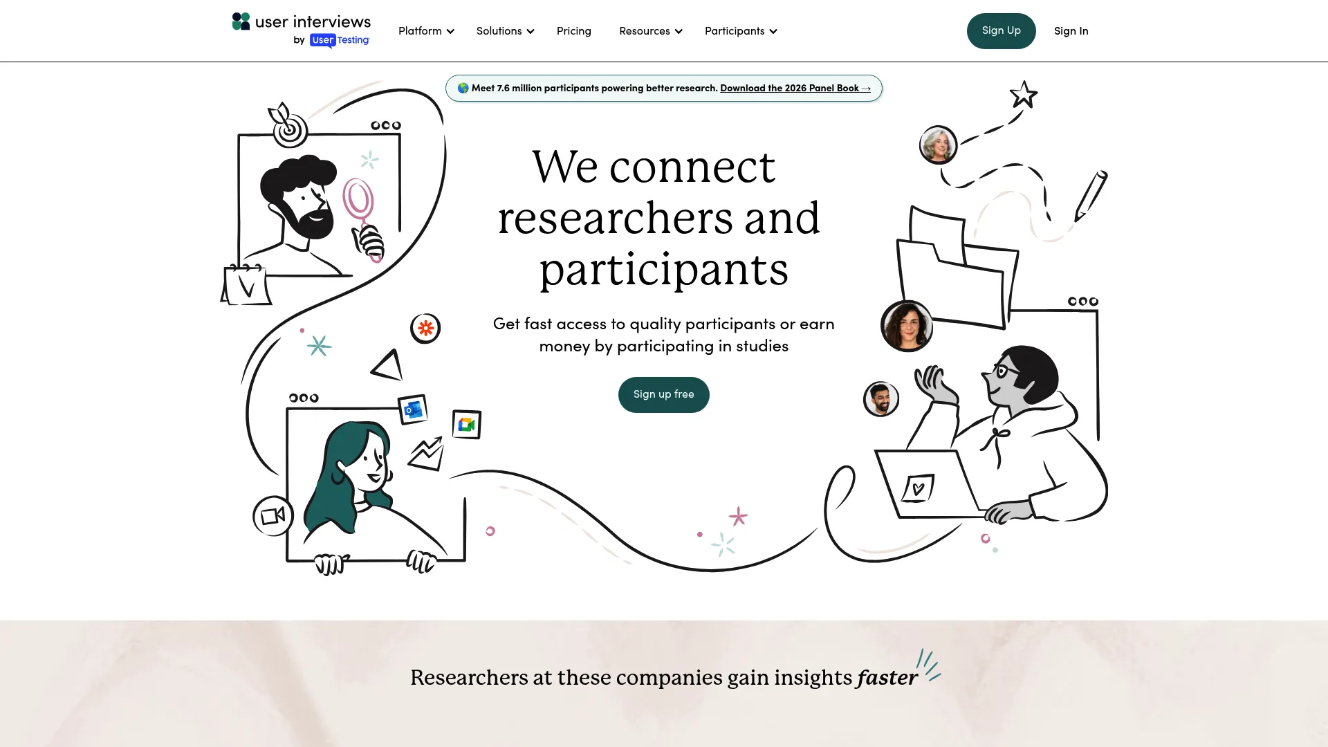 User Interviews participant recruiting platform homepage
