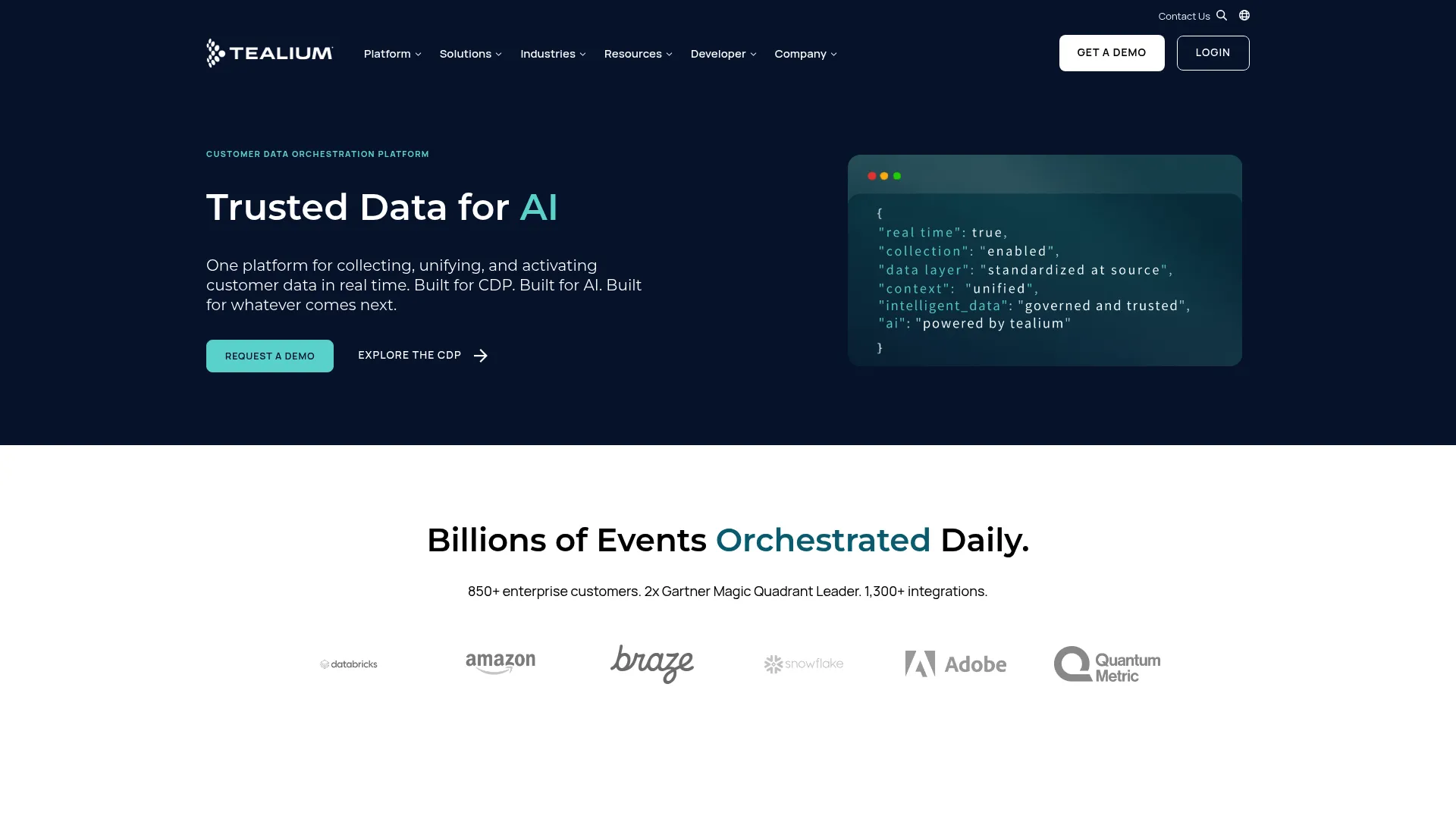 Tealium customer data platform homepage