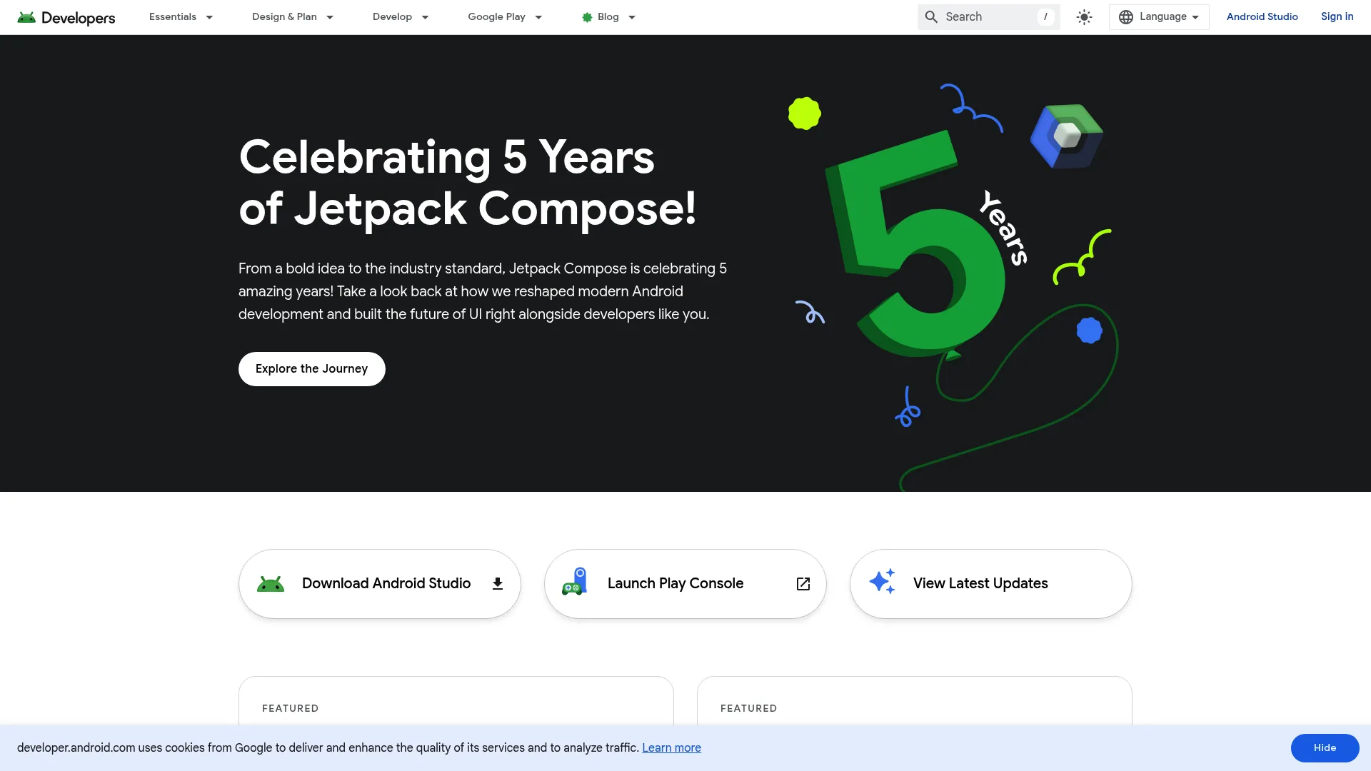 Android Developers official documentation site homepage