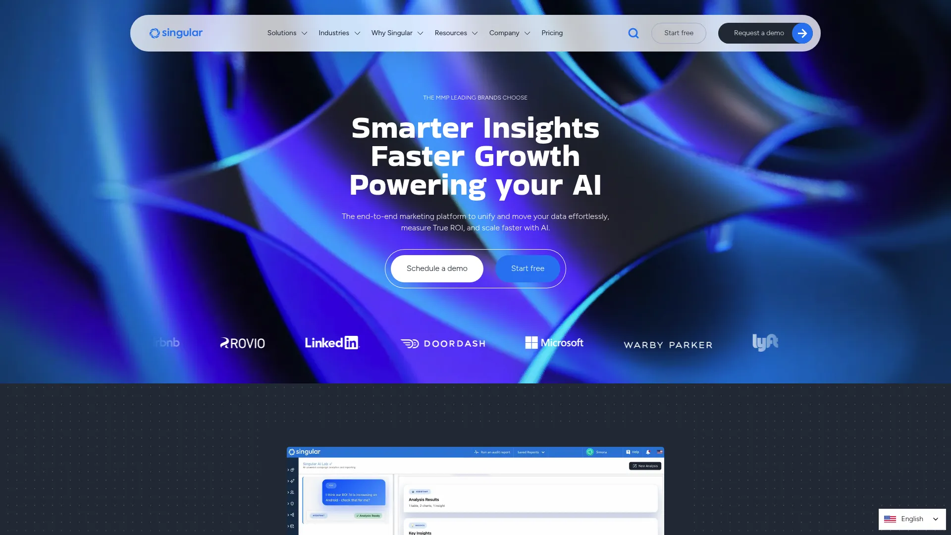 Singular marketing measurement and analytics platform homepage