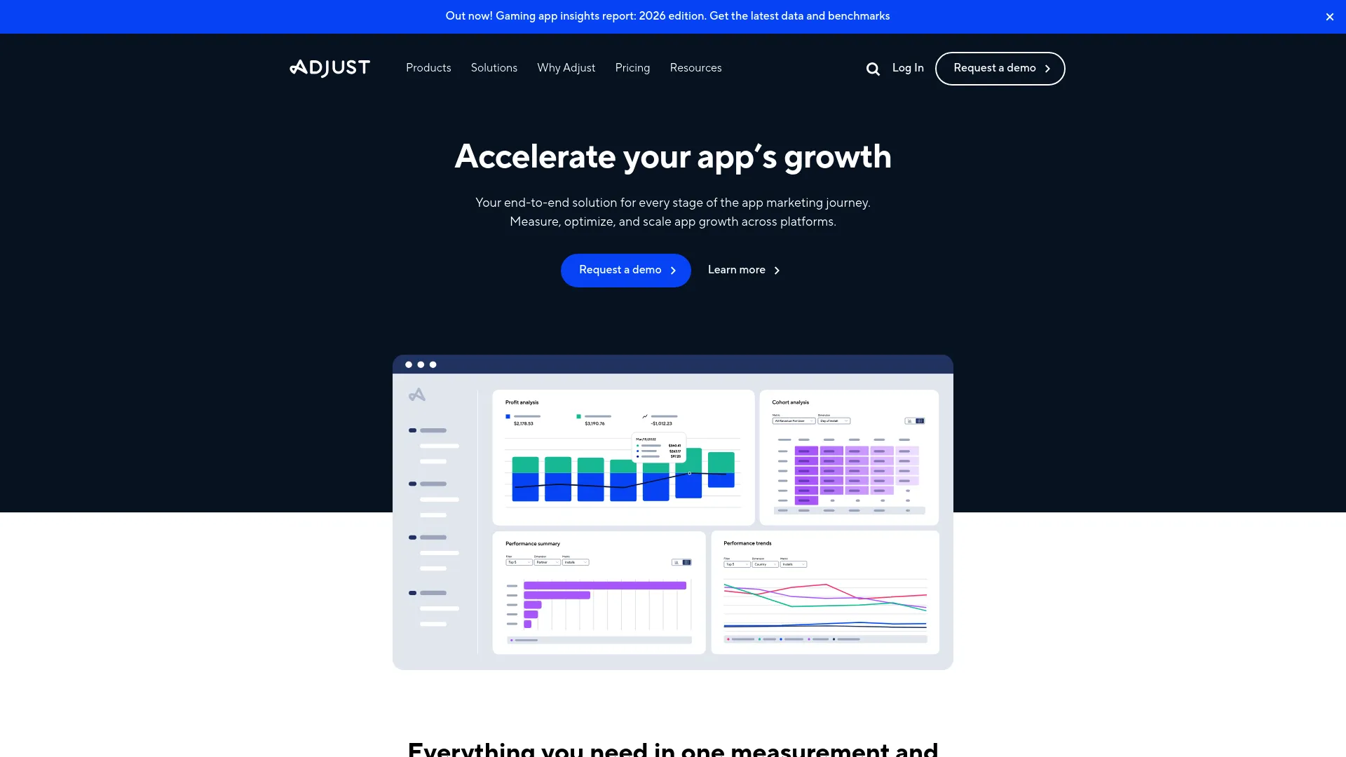Adjust mobile measurement and analytics platform homepage