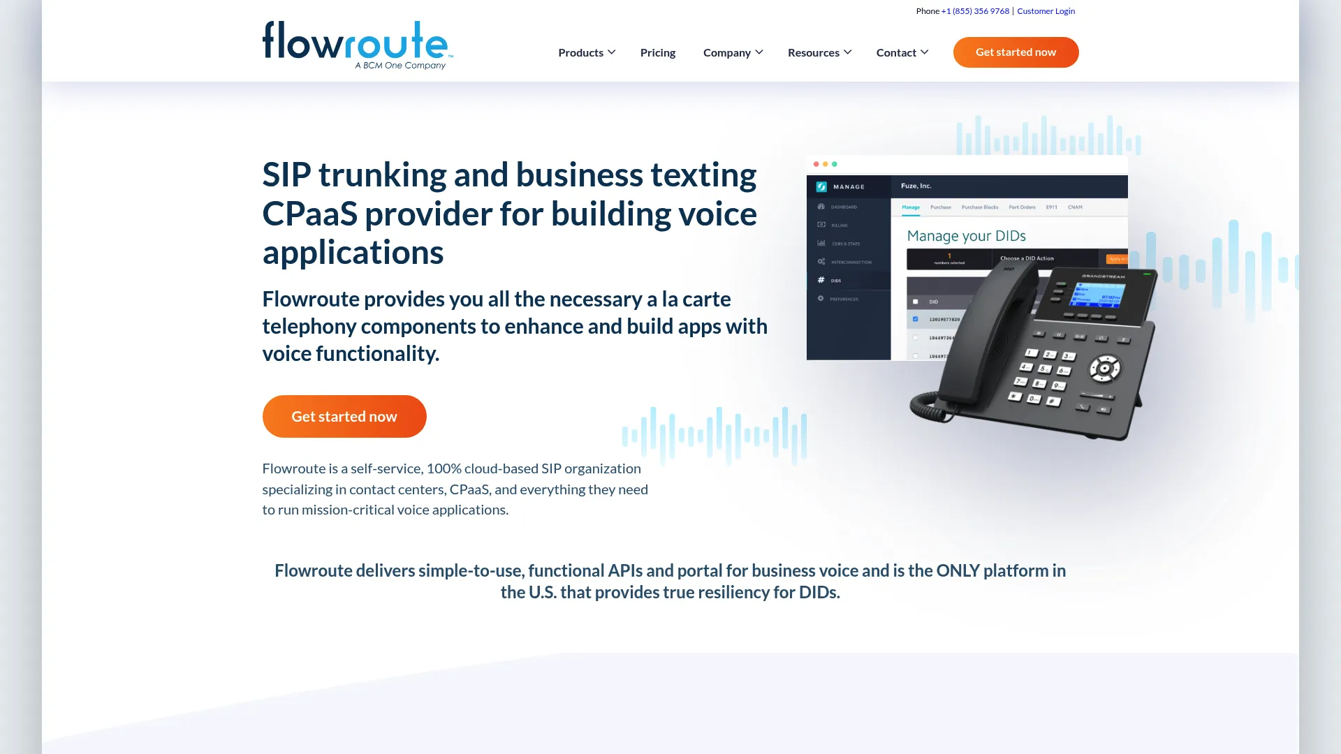 Flowroute voice and SIP infrastructure homepage