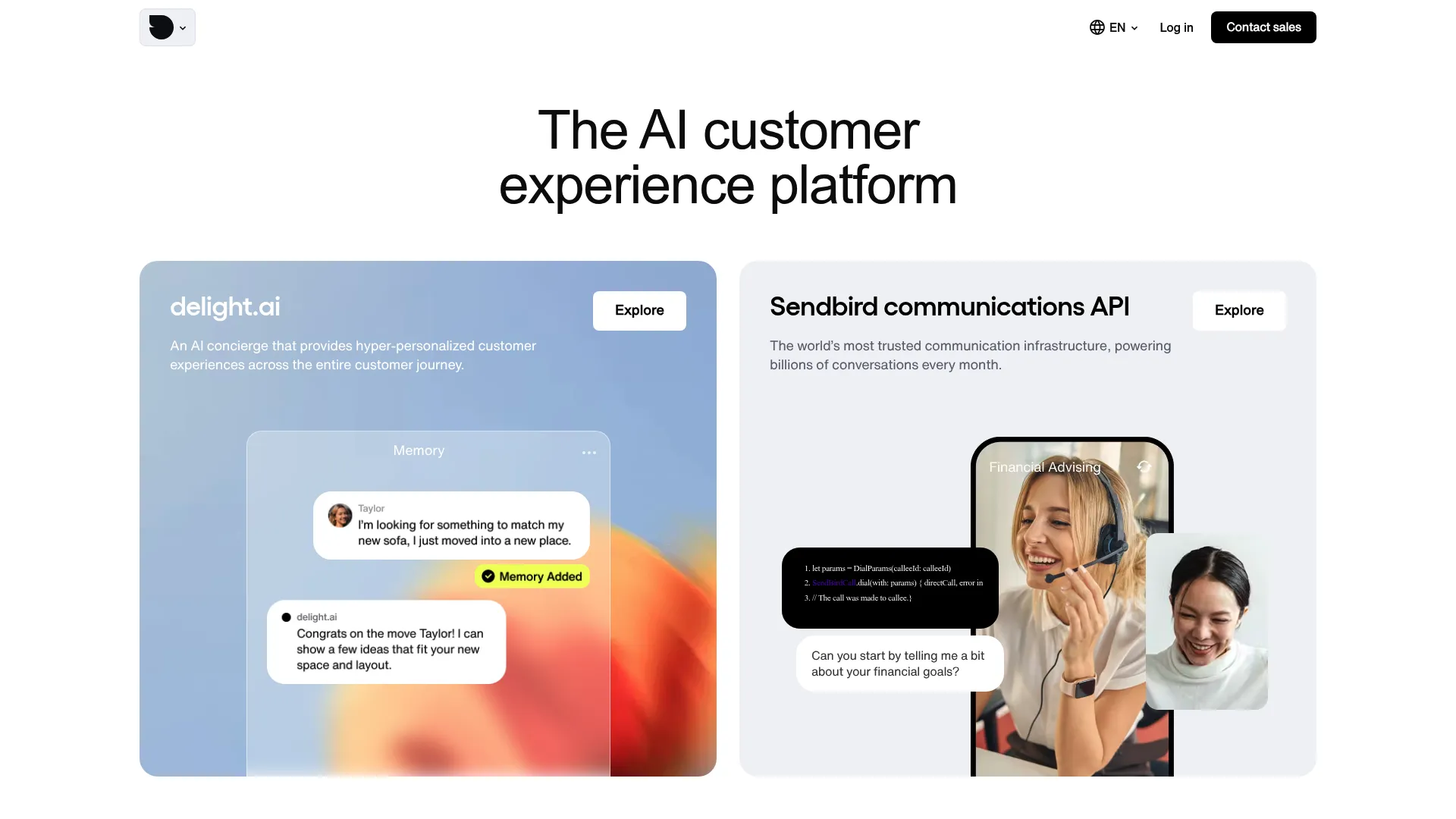 Sendbird customer communications API platform homepage
