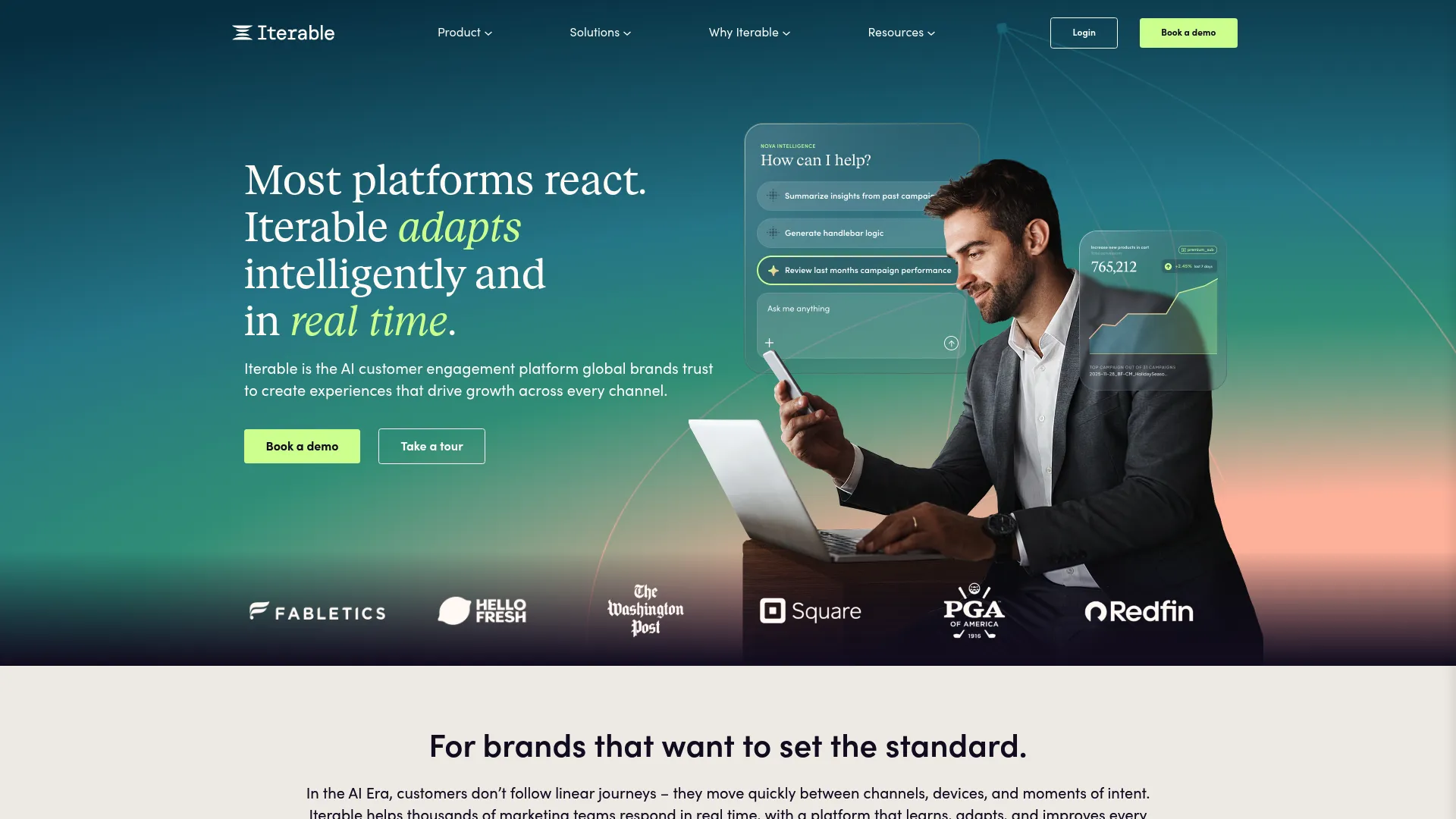 Iterable cross-channel customer engagement platform homepage