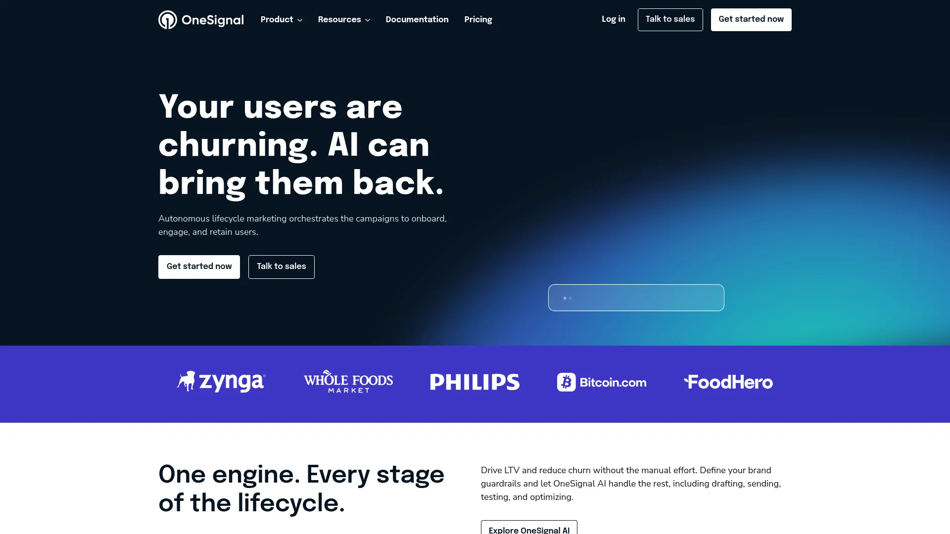 OneSignal messaging platform homepage