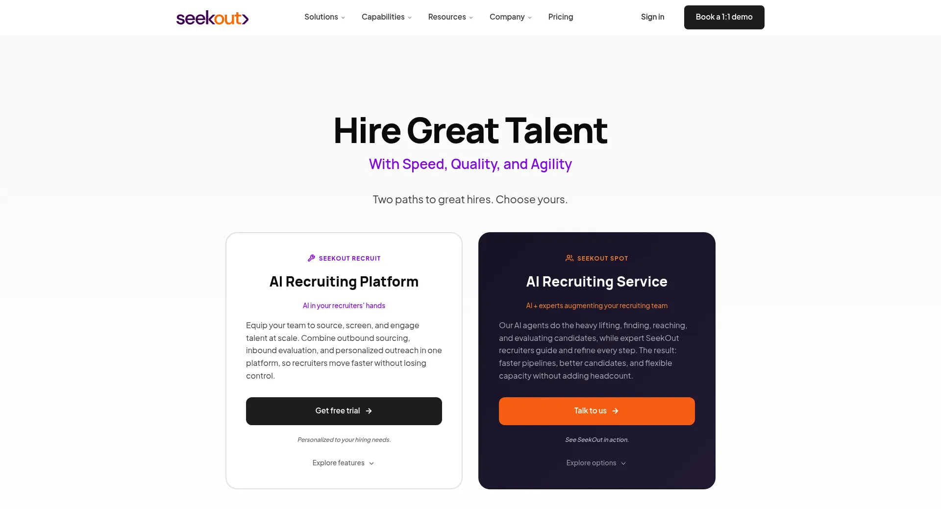 SeekOut AI recruiting and sourcing platform homepage