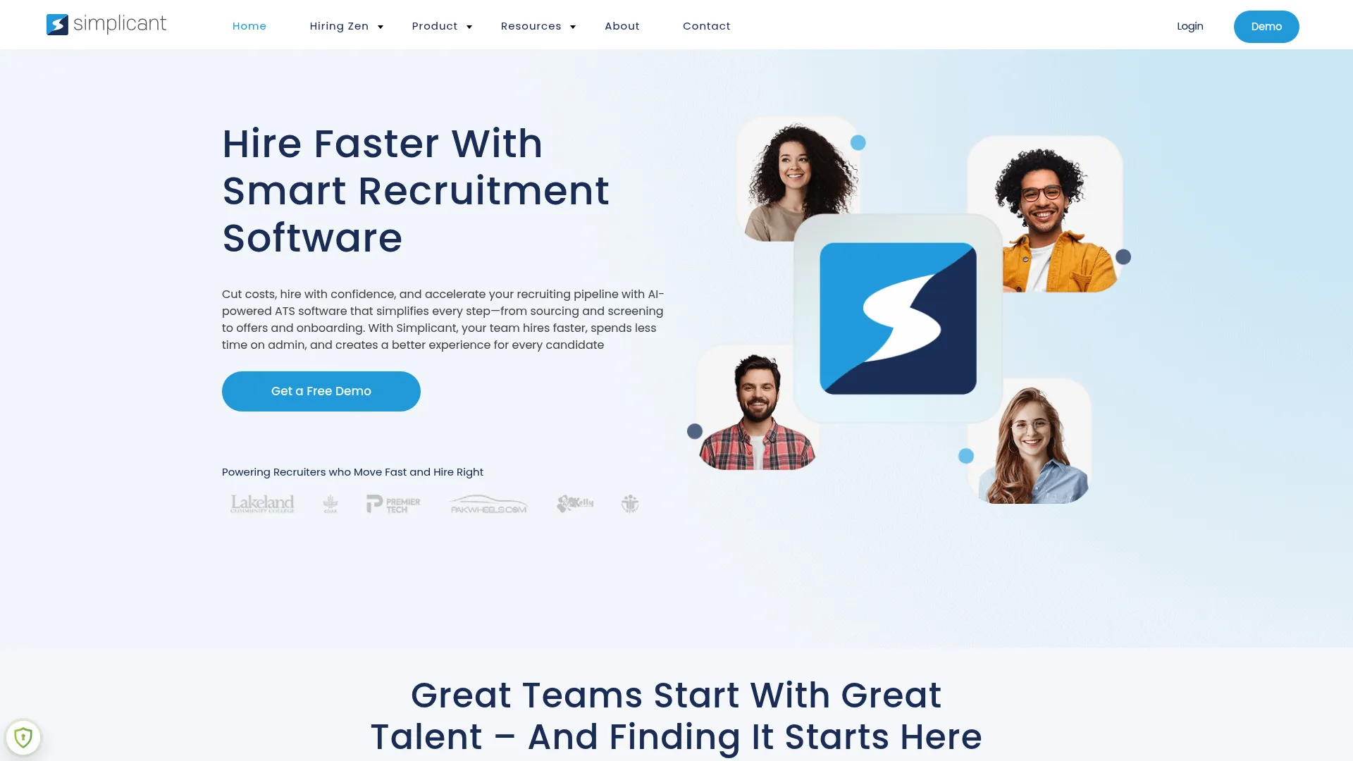 Simplicant applicant tracking and recruitment software homepage