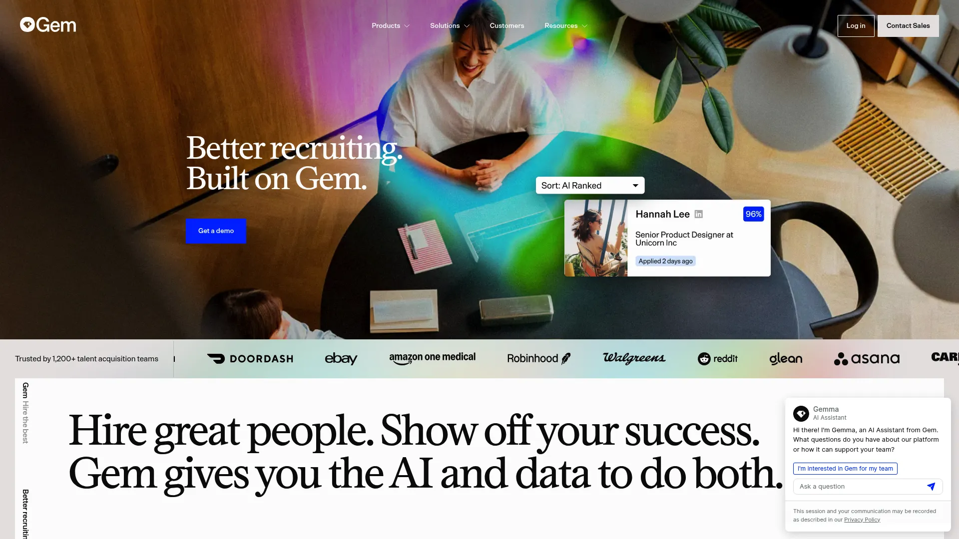 Gem AI recruiting platform homepage
