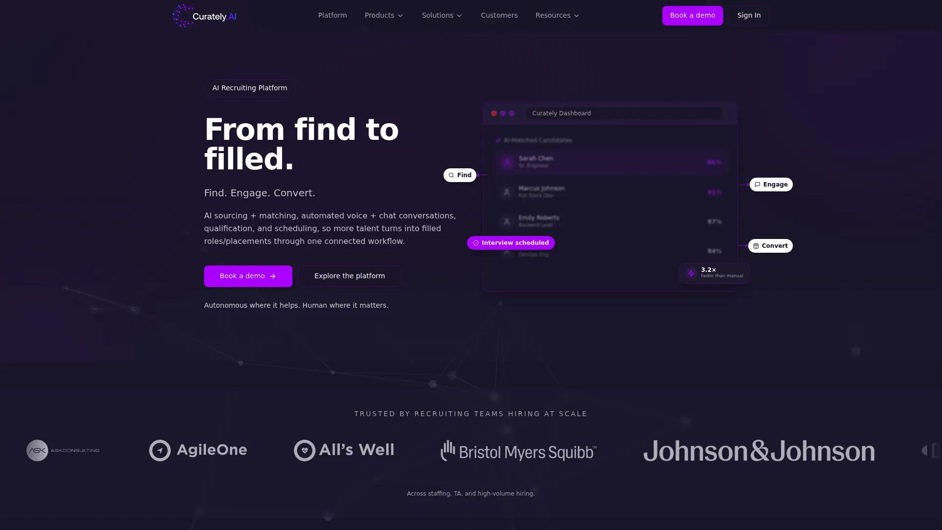 Curately AI recruiting platform homepage