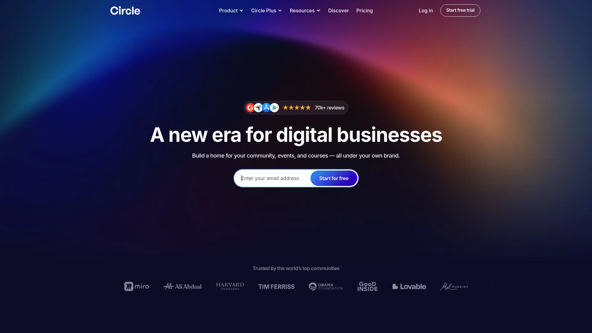 Circle branded community platform homepage