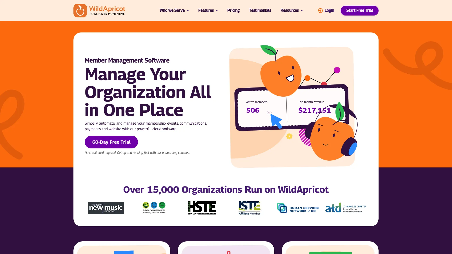 Wild Apricot membership management software homepage
