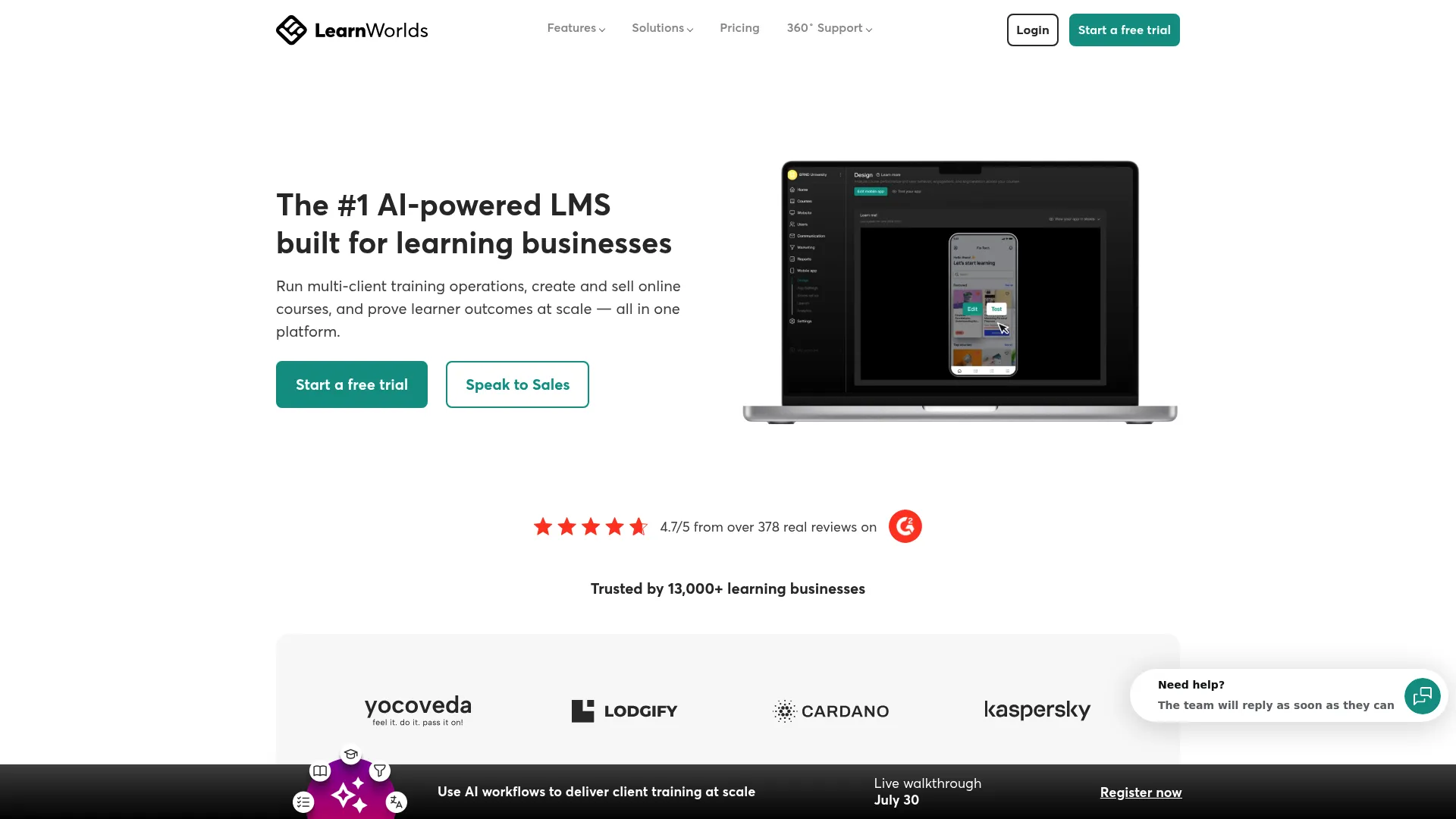 LearnWorlds interactive online course platform homepage