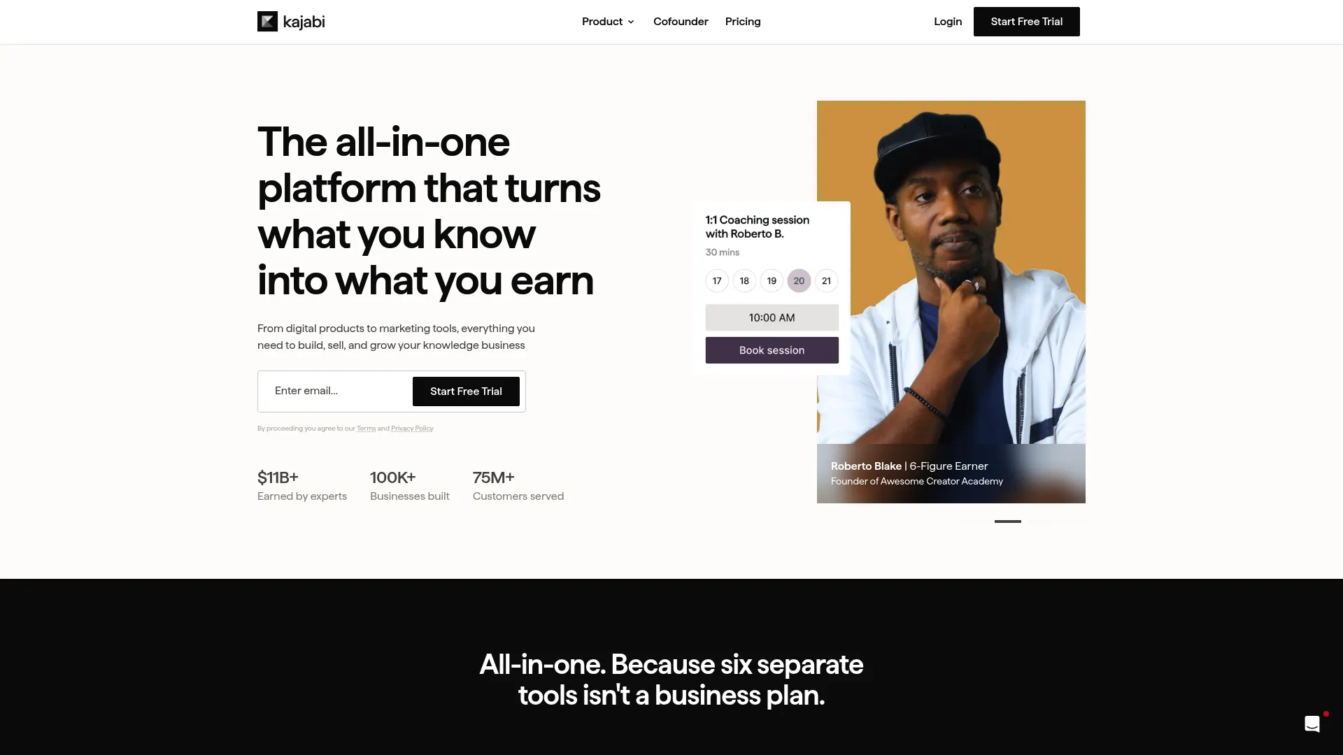 Kajabi all-in-one creator platform homepage