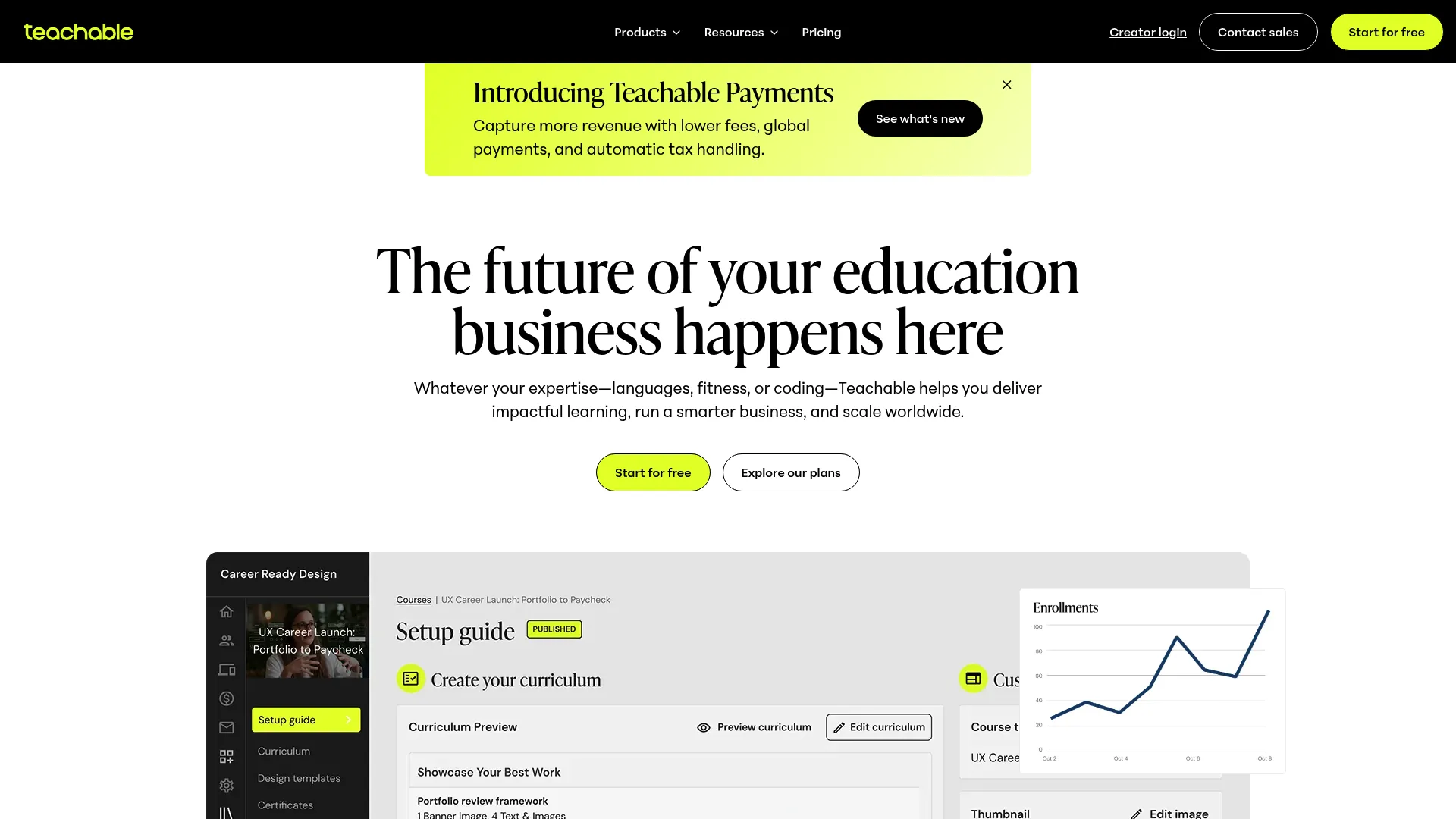 Teachable course creation platform homepage