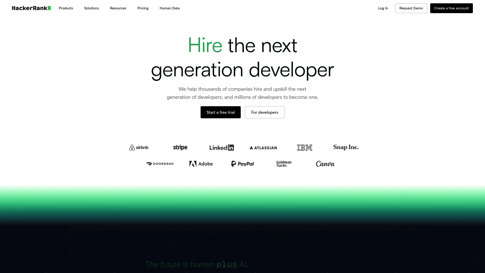 HackerRank homepage showing developer skills and assessment platform