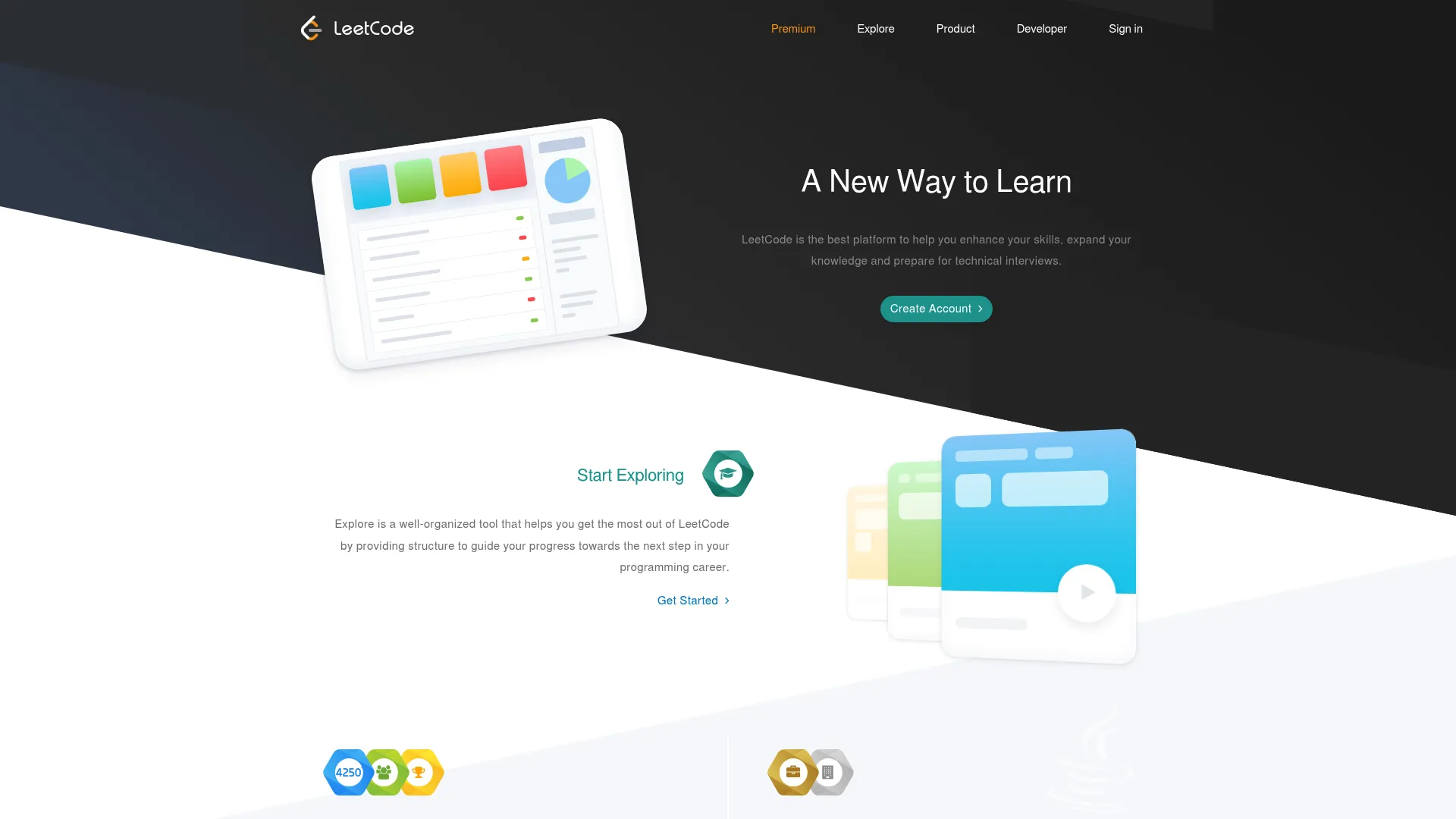 LeetCode homepage showing coding practice problems and interface