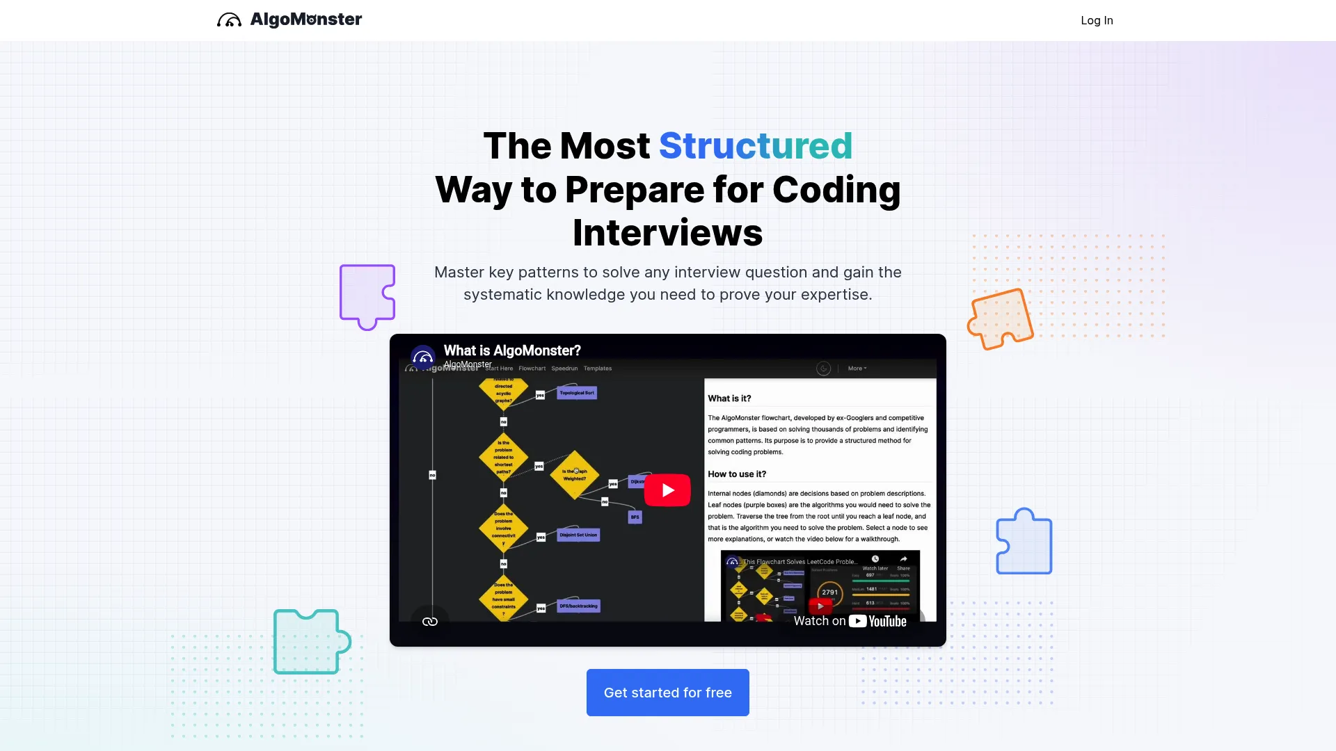 AlgoMonster homepage showing pattern-based coding interview prep curriculum