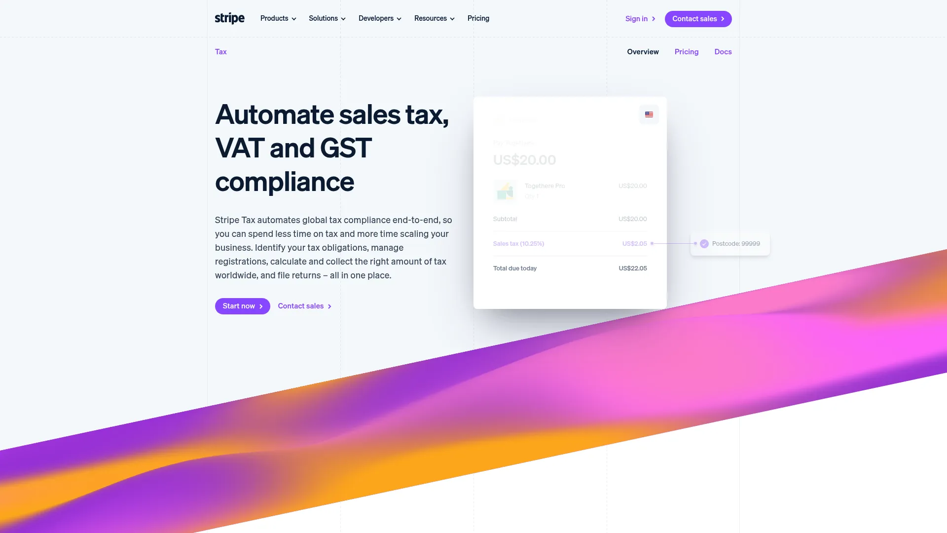 Stripe Tax compliance product interface