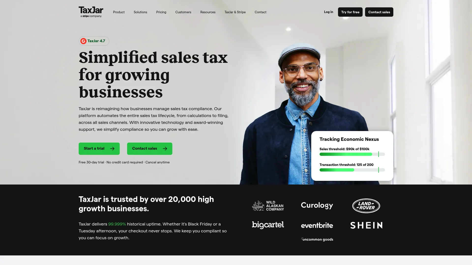TaxJar sales tax automation software dashboard