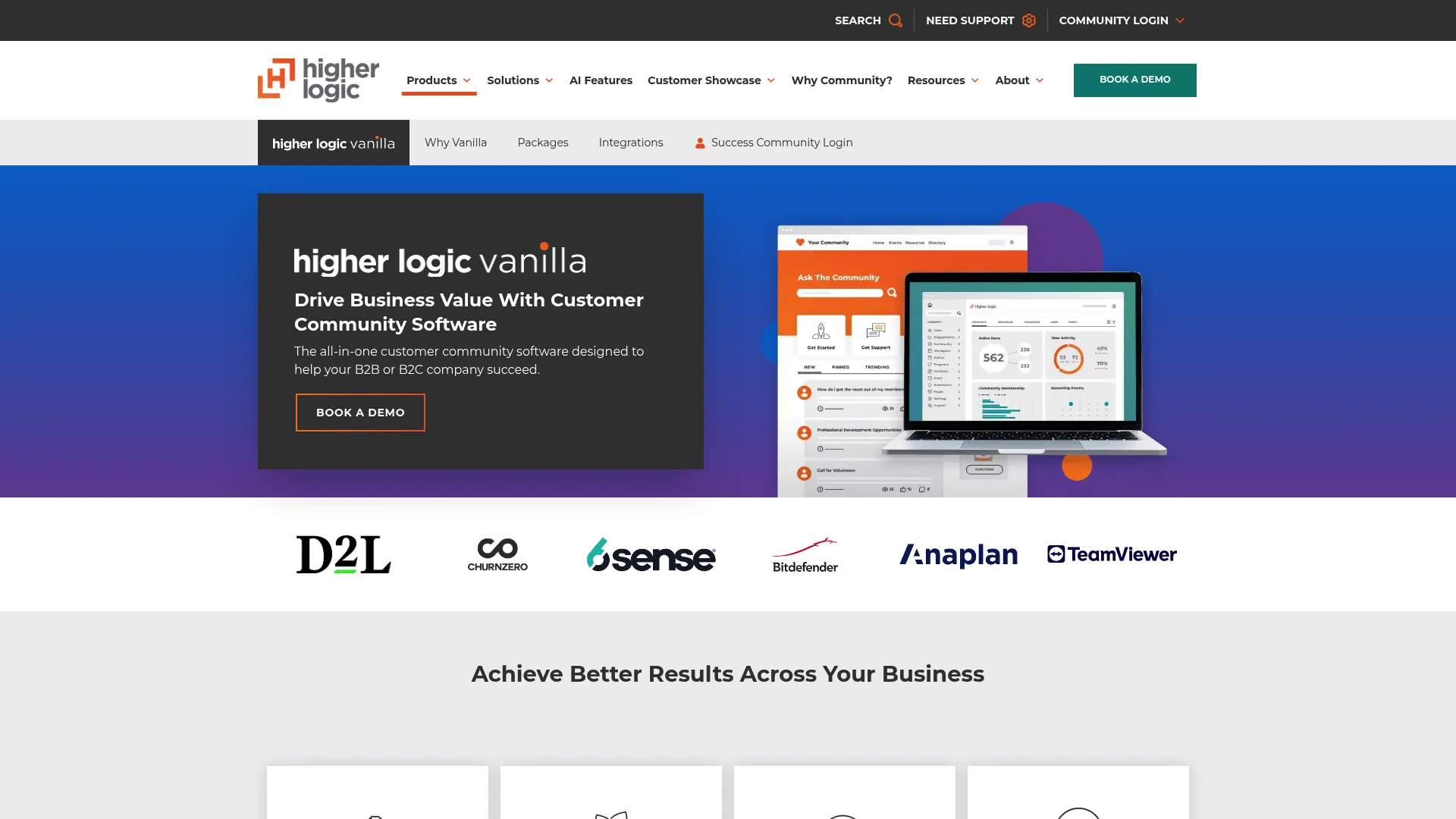 Vanilla Forums enterprise customer community platform homepage