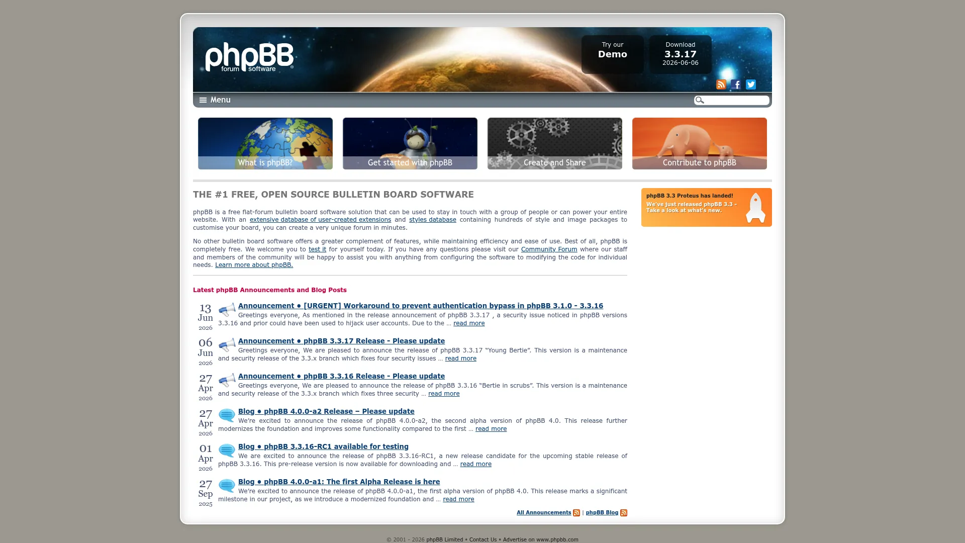 phpBB free open source forum software homepage
