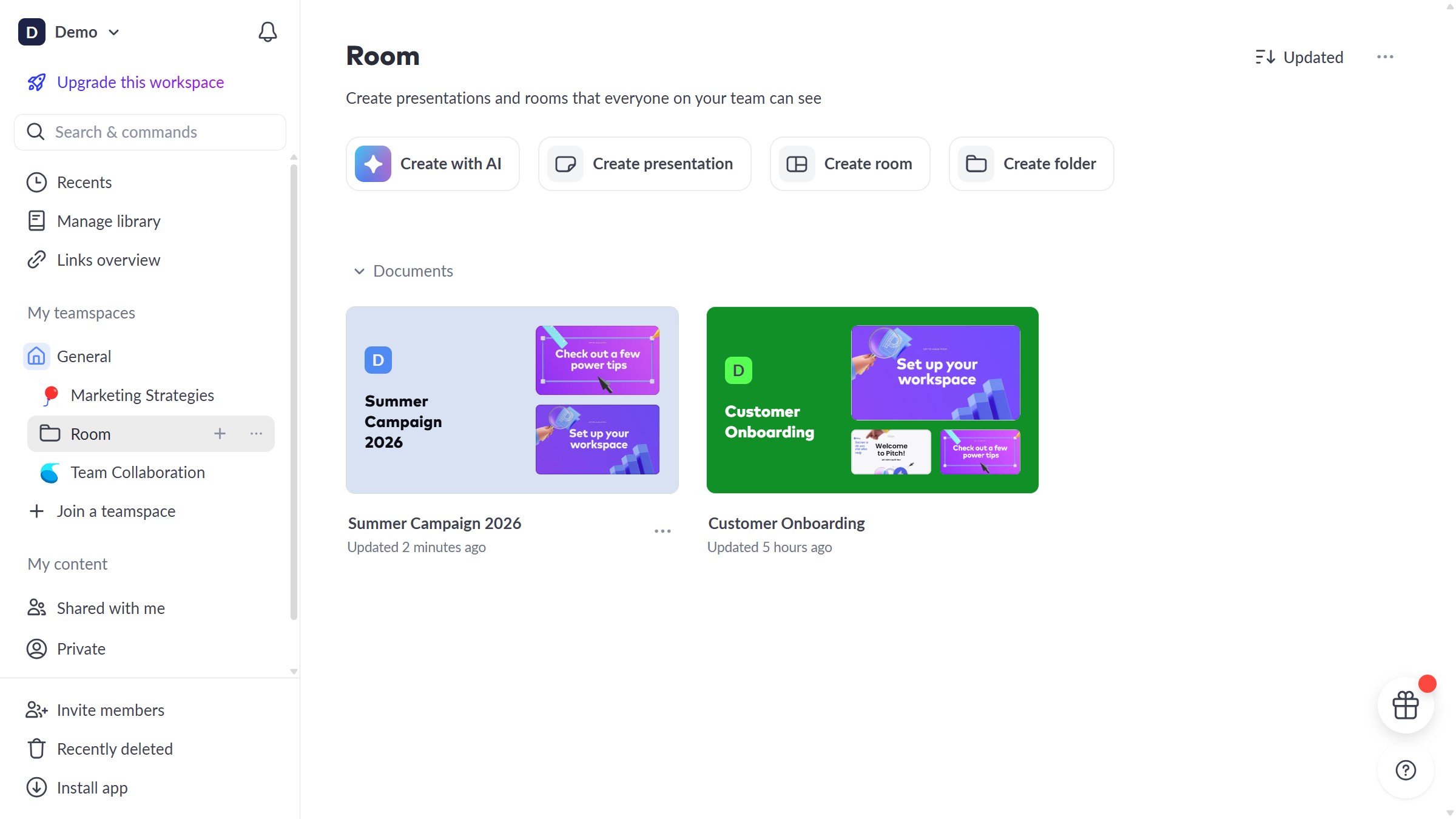 How to preview a room in Pitch