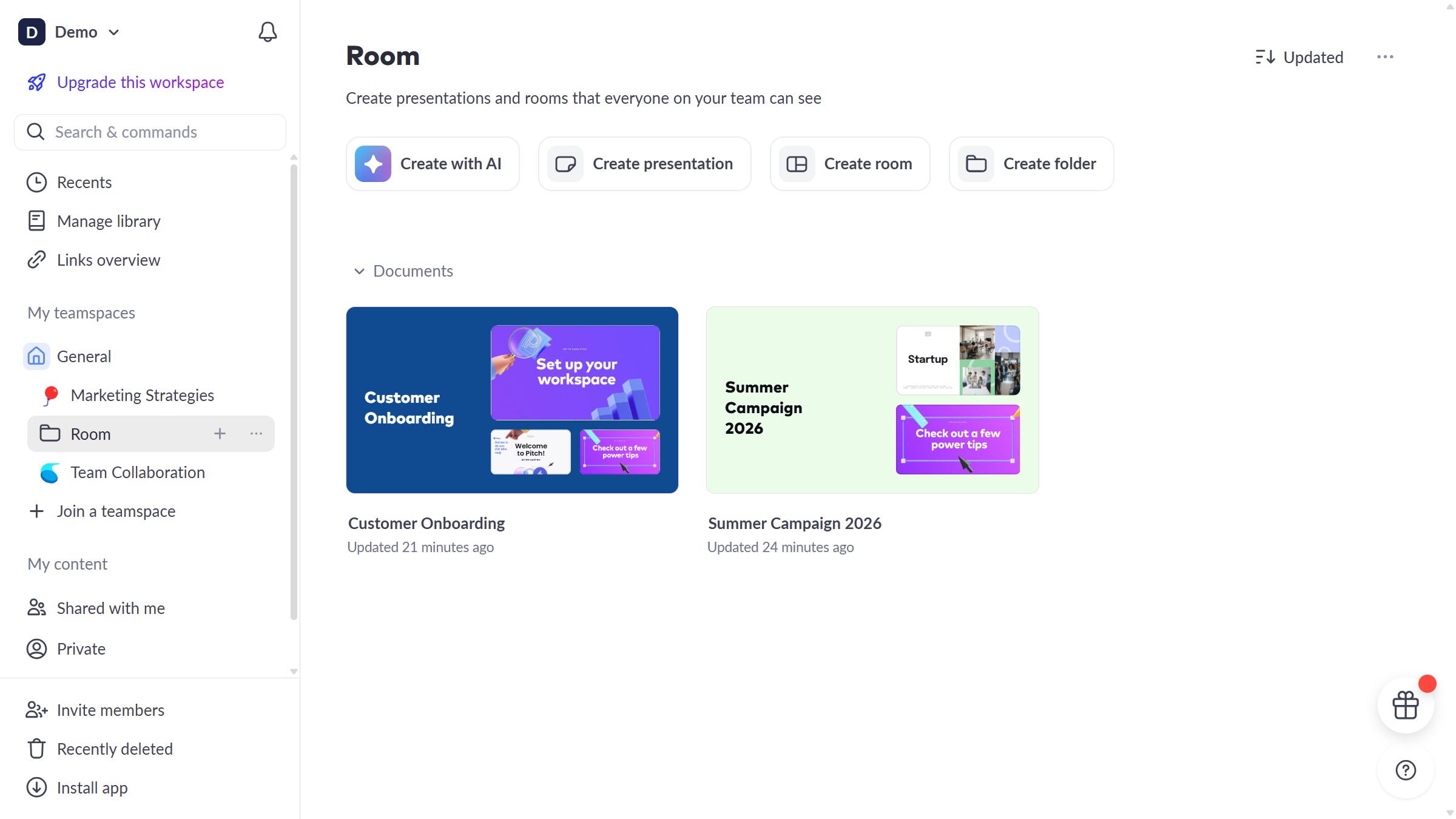 How to add a link to a room in Pitch