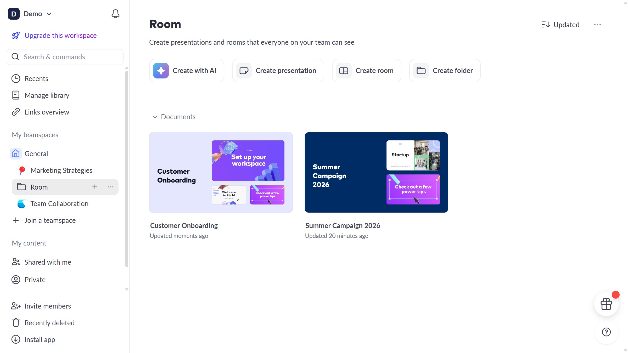 How to add an action item to a room in Pitch
