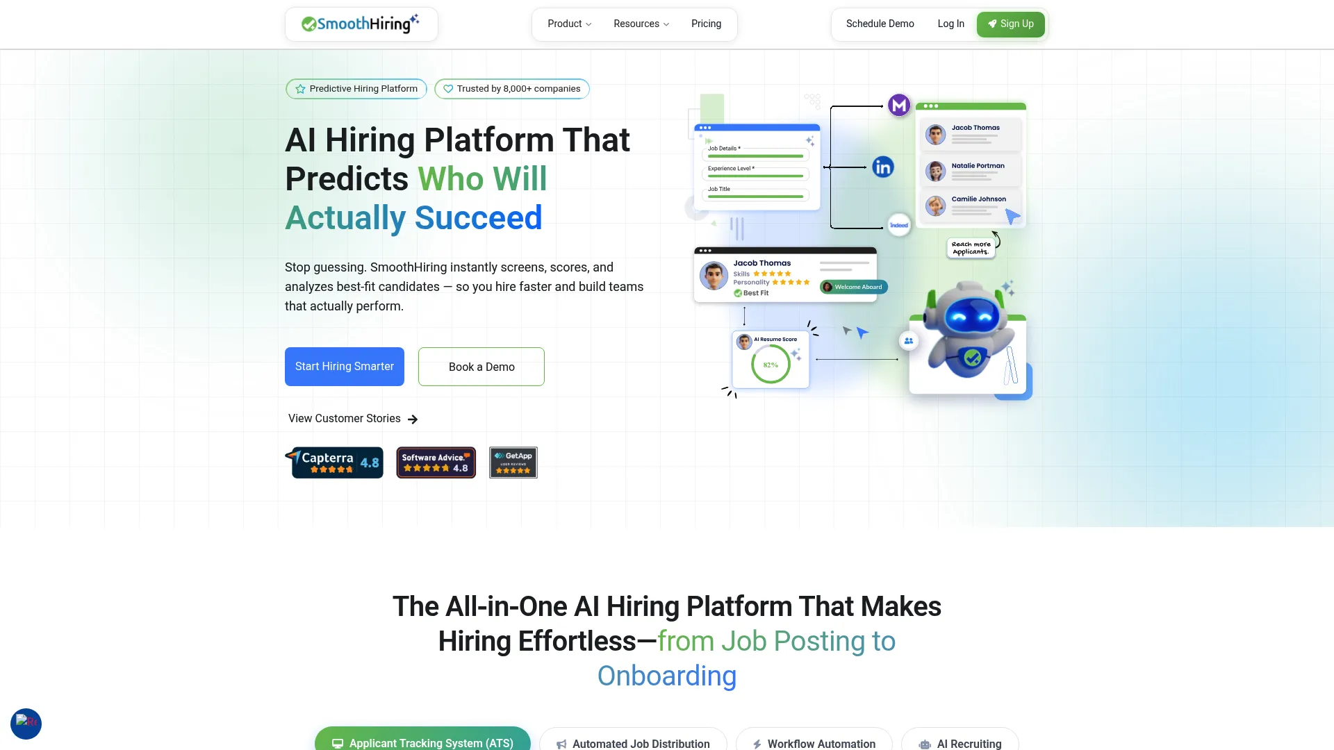 SmoothHiring job posting and AI hiring platform homepage