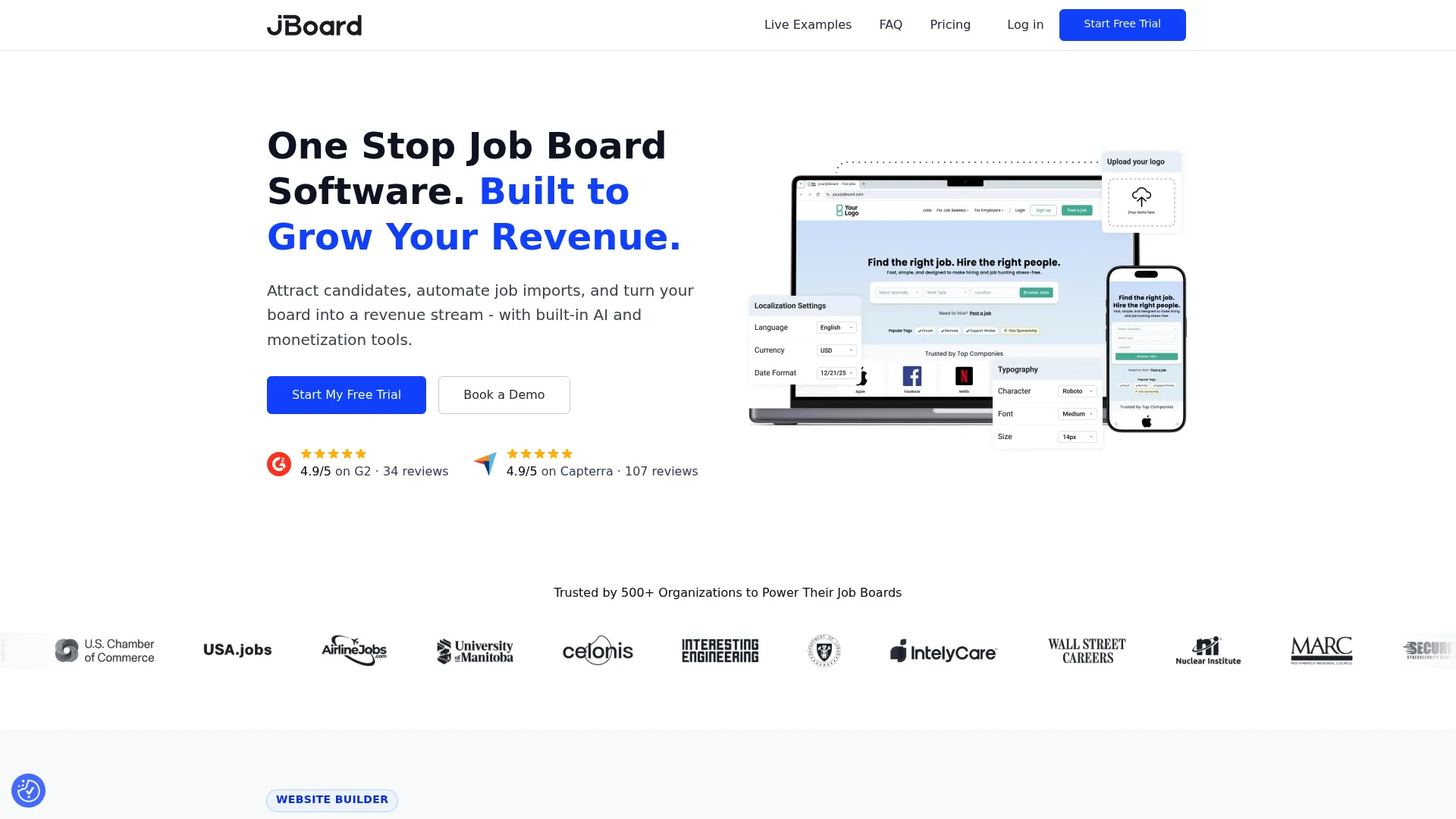 JBoard no-code job board builder homepage