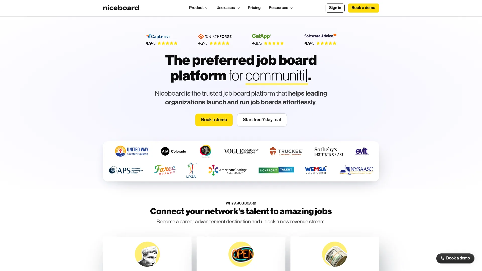 Niceboard branded job board software homepage