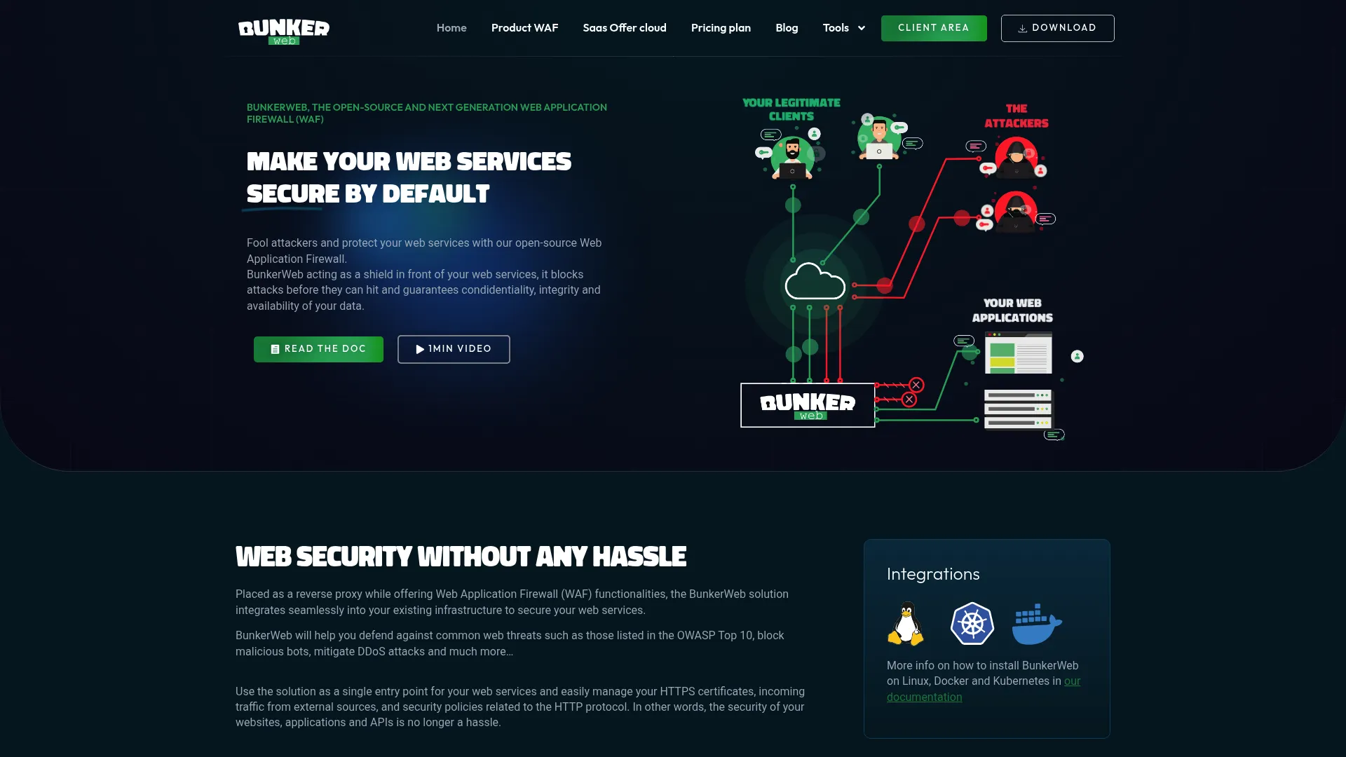 BunkerWeb open-source WAF and reverse proxy homepage